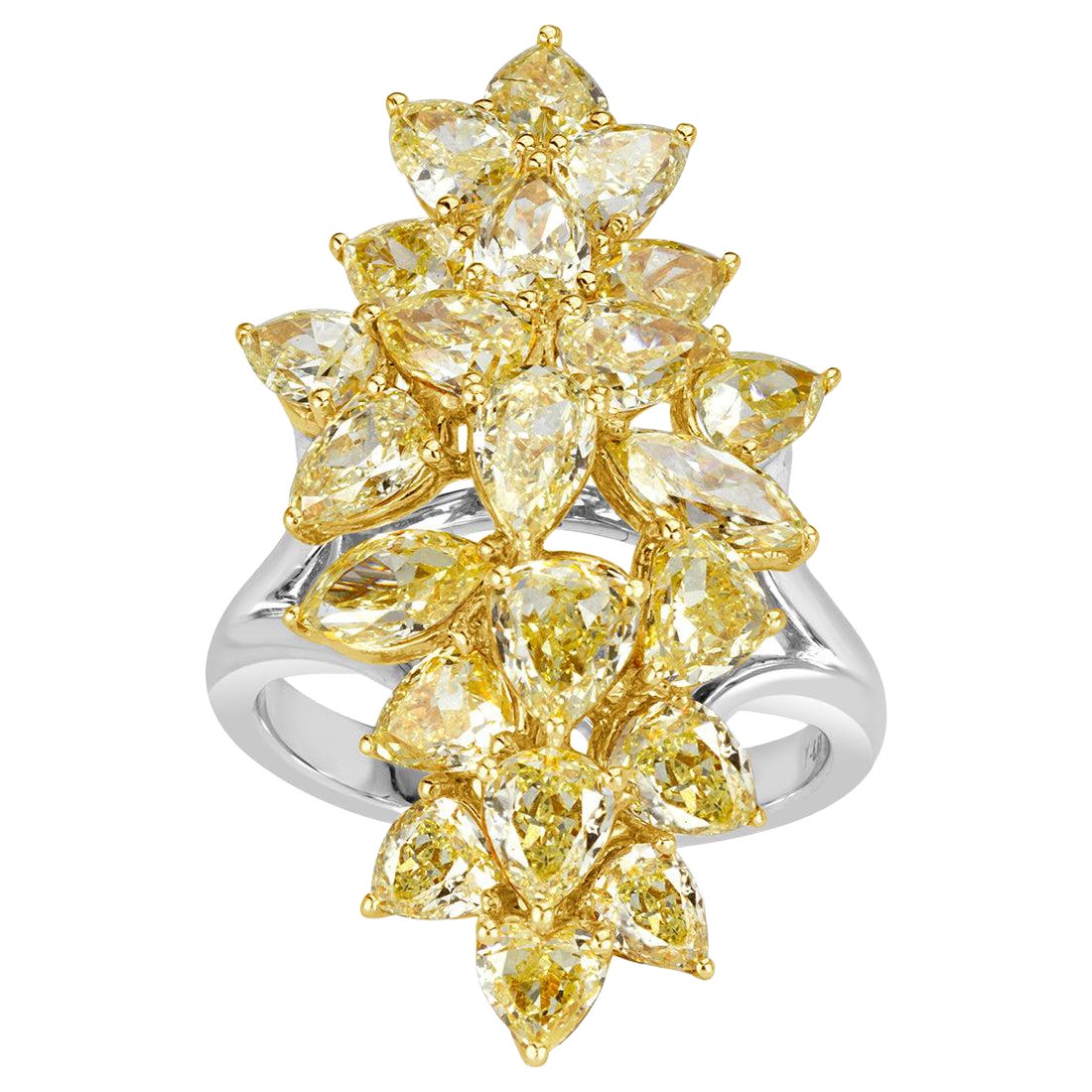 5.59ct Fancy Yellow Diamond Cluster Ring For Sale