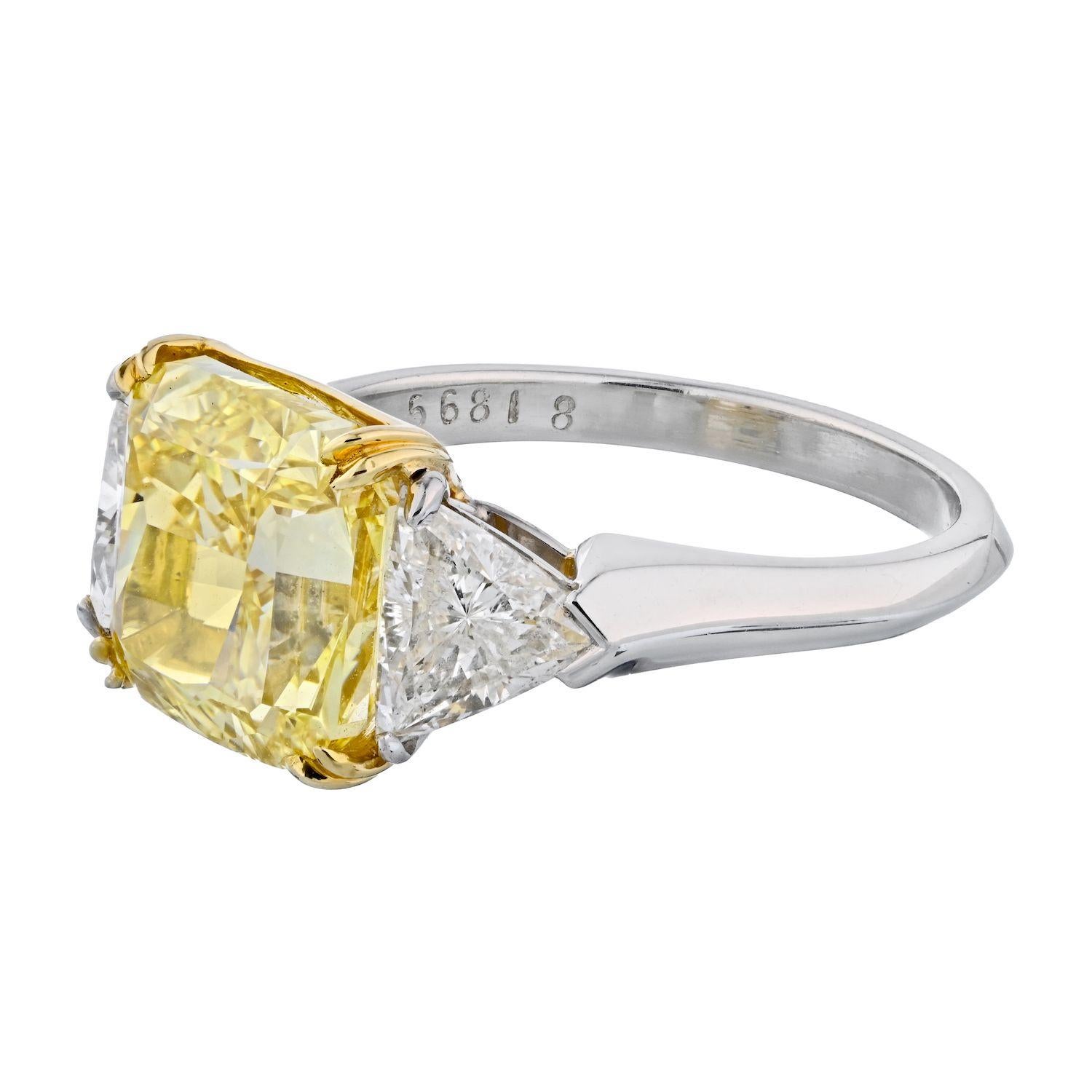 Radiant Cut 5.59Ct RadiantCut Platinum Fancy Vivid Yellow Threestone Diamond Engagement Ring