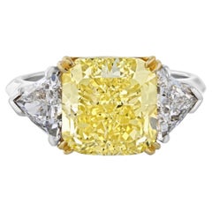 5.59Ct RadiantCut Platinum Fancy Vivid Yellow Threestone Diamond Engagement Ring