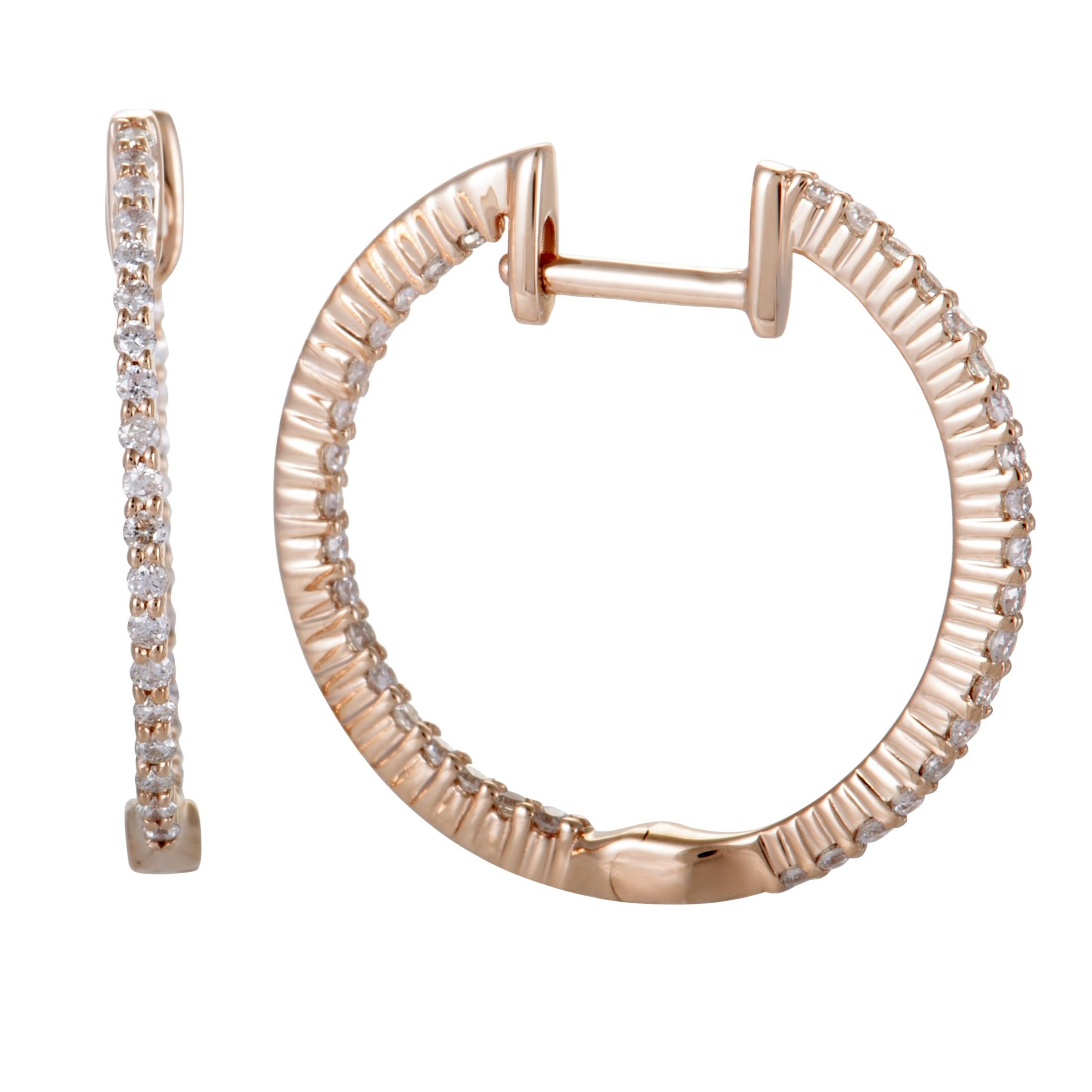 .55 Carat 14 Karat Rose Gold Full Diamond Pave Inside Out Hoop Earrings In New Condition In Southampton, PA