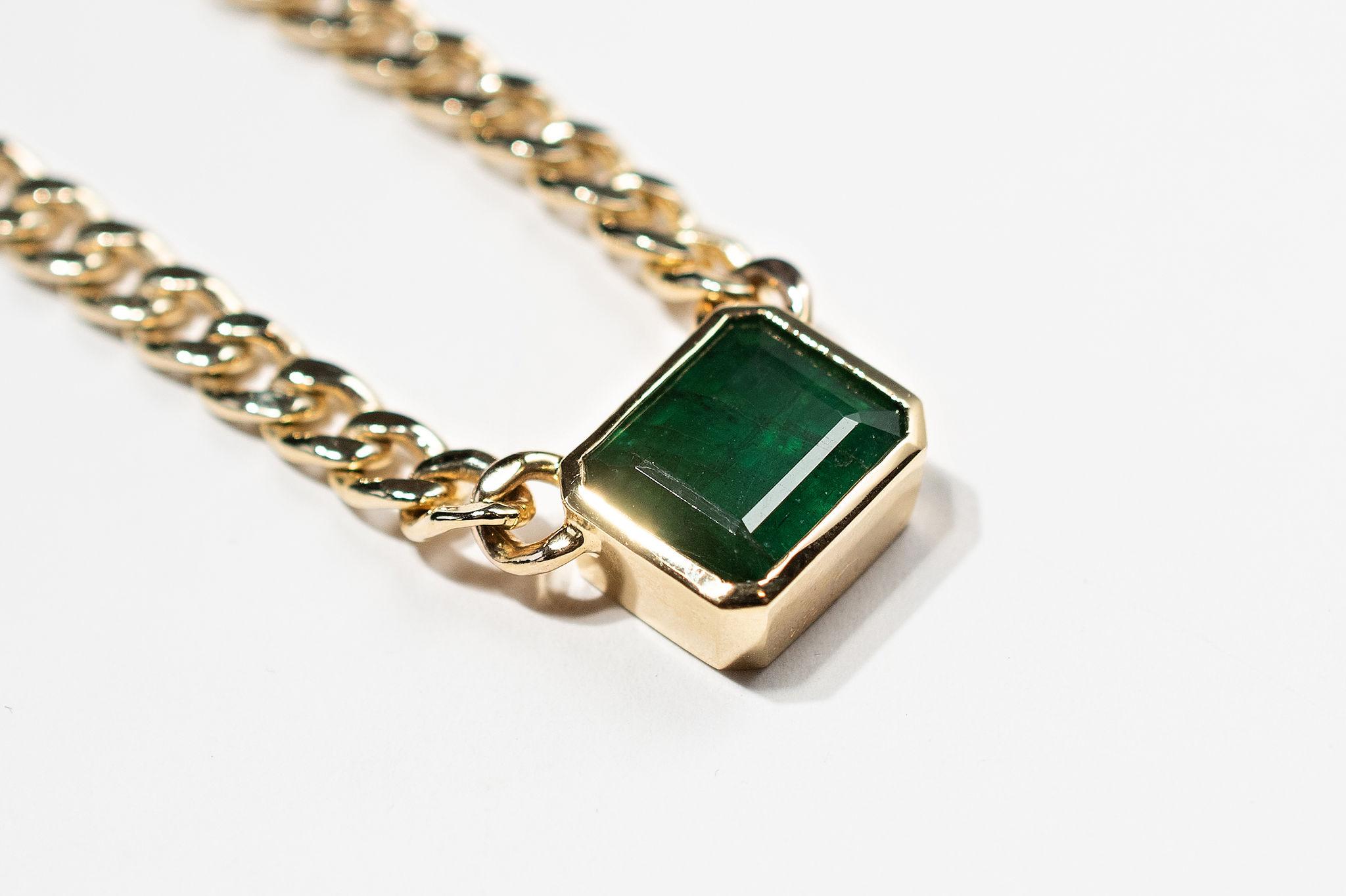 5.5ct Emerald Necklace, 14k Yellow Gold 4