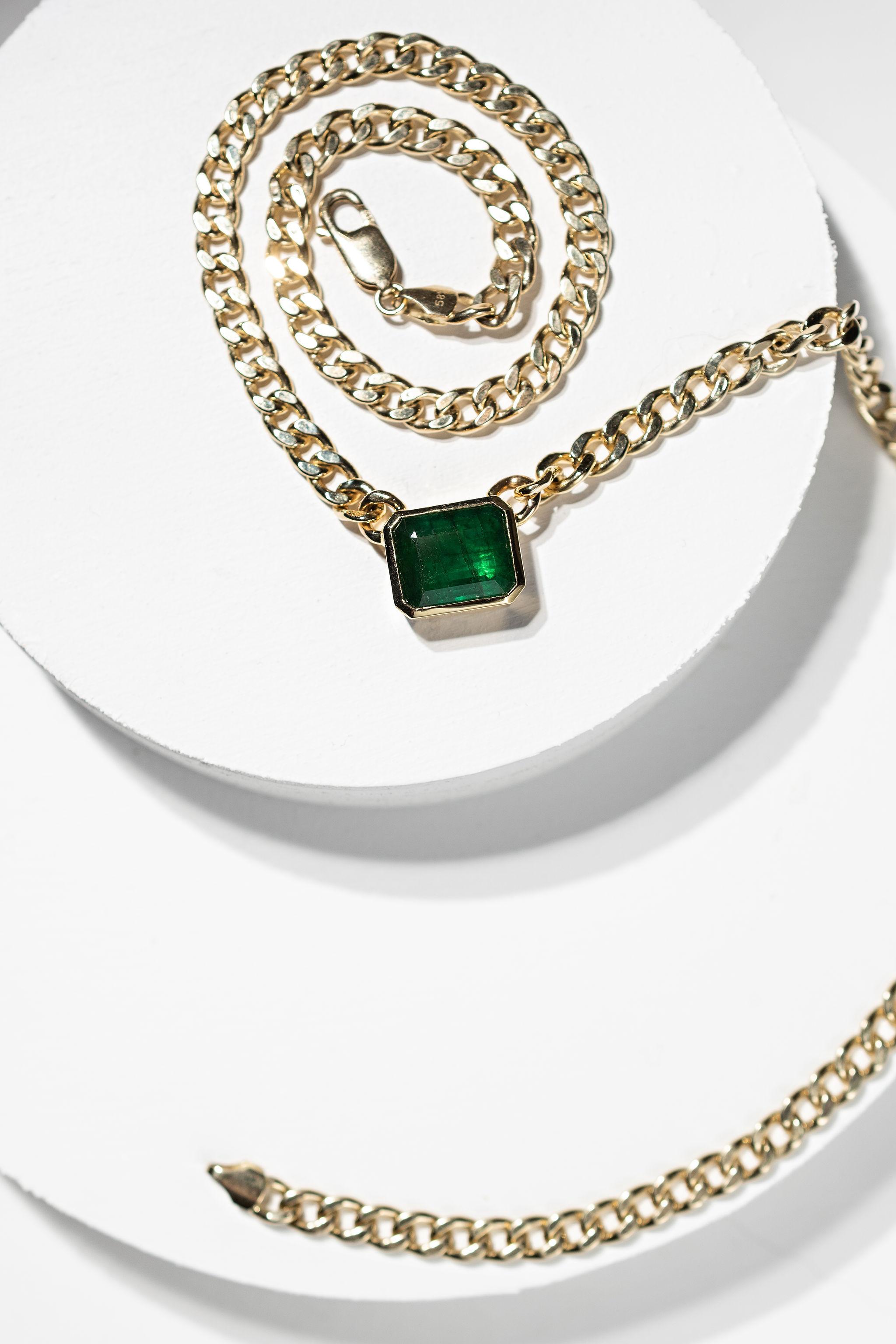 5.5ct Emerald Necklace, 14k Yellow Gold 6
