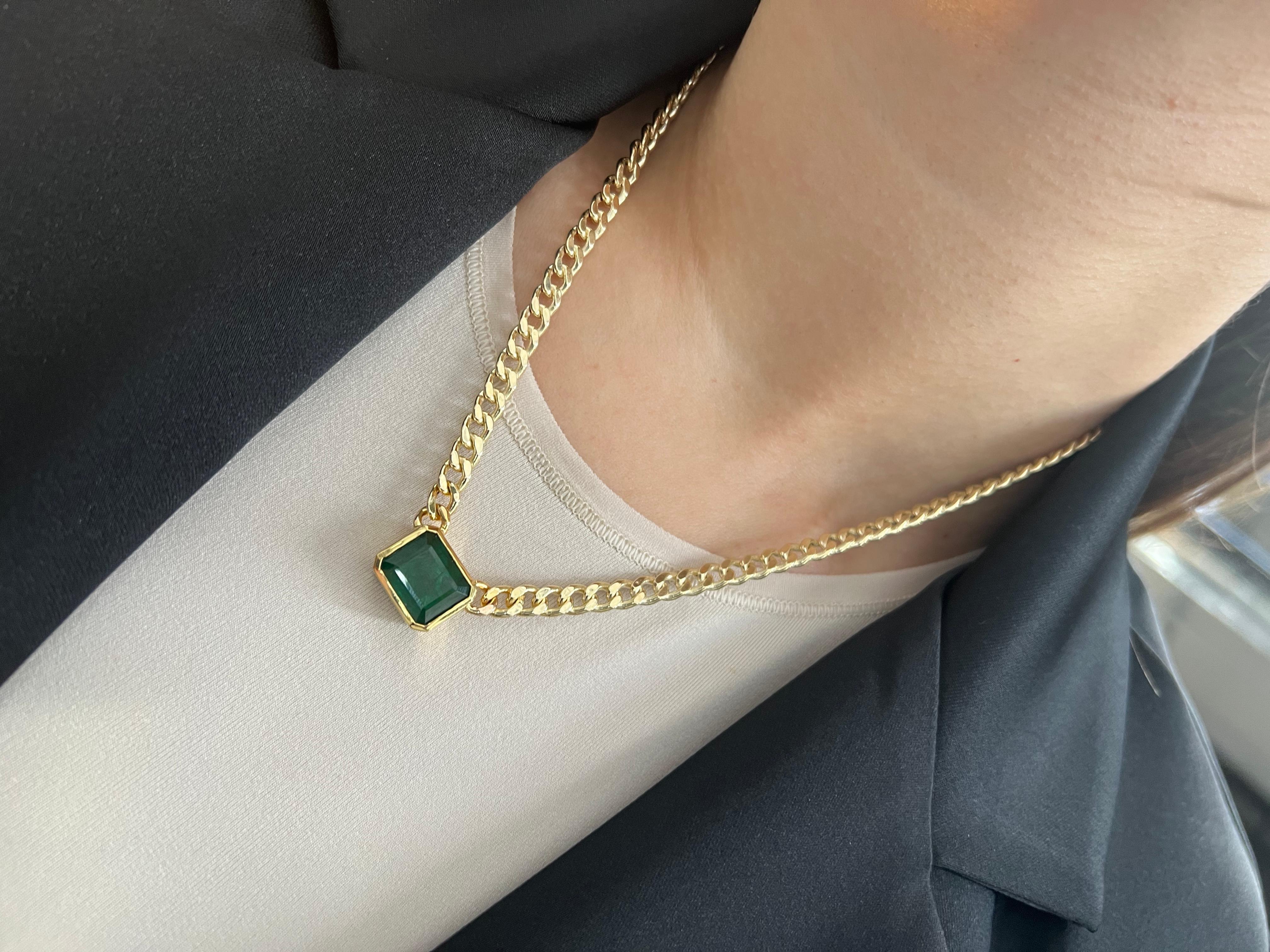 5.5ct Emerald Necklace, 14k Yellow Gold 8
