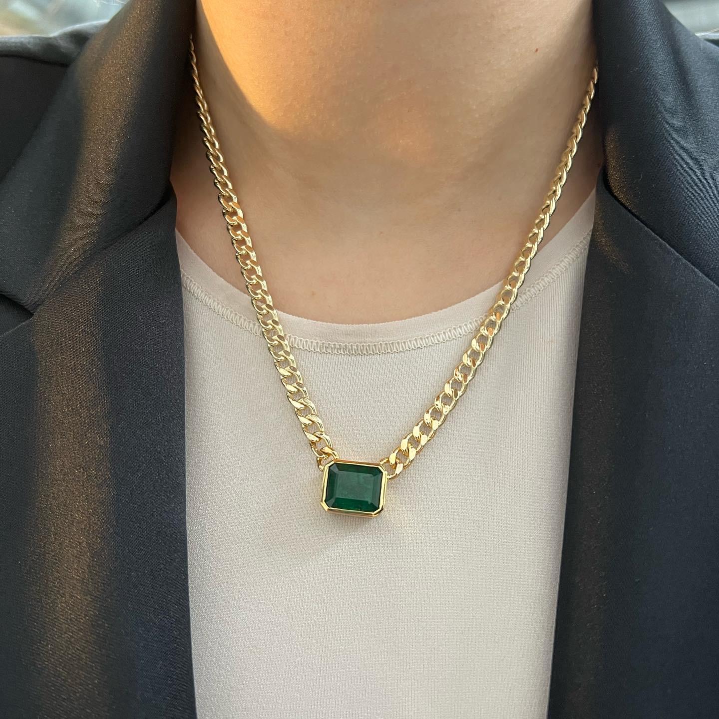 5.5ct Emerald Necklace, 14k Yellow Gold 1
