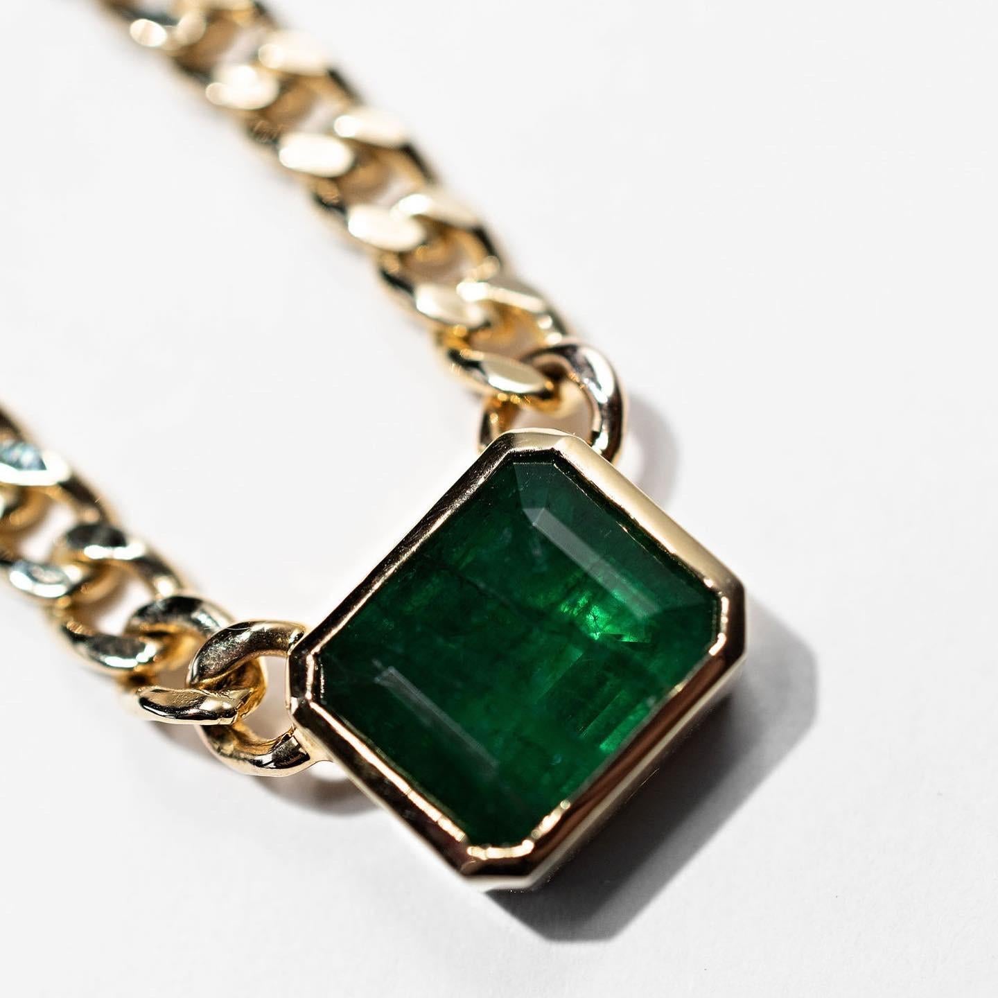 5.5ct Emerald Necklace, 14k Yellow Gold 2