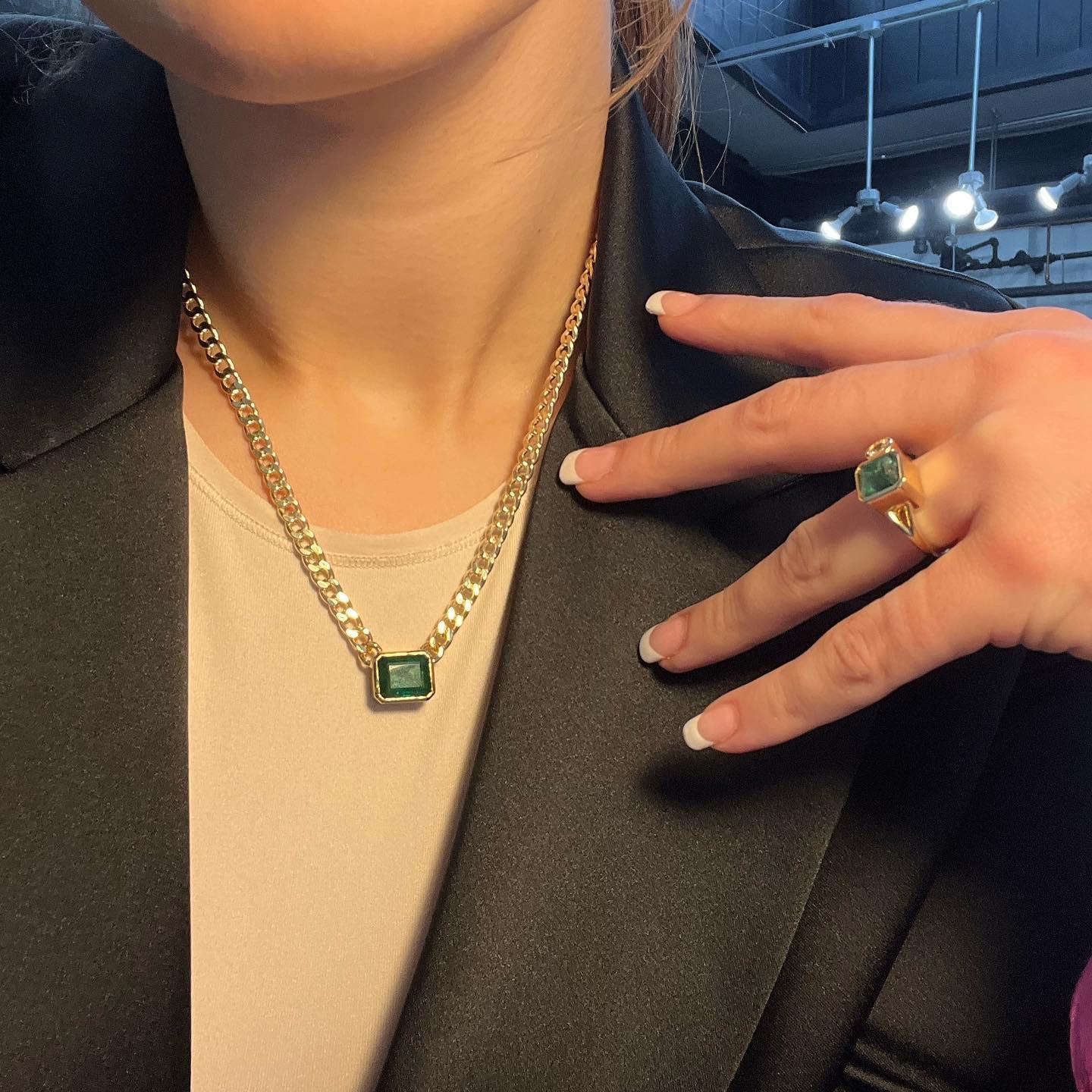 5.5ct Emerald Necklace, 14k Yellow Gold 3