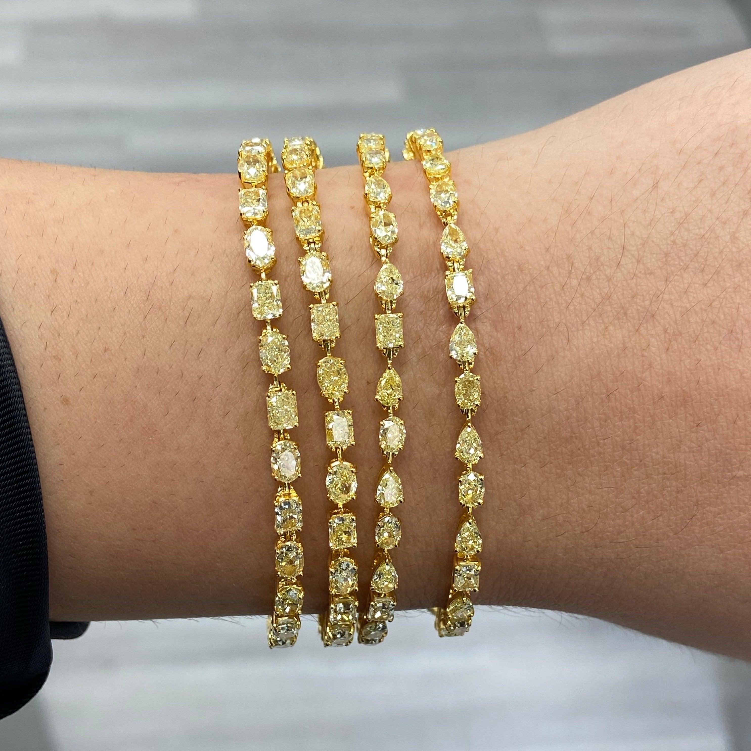 5.5ct Fancy Yellow Multi Shape Diamond Bracelet In New Condition For Sale In New York, NY