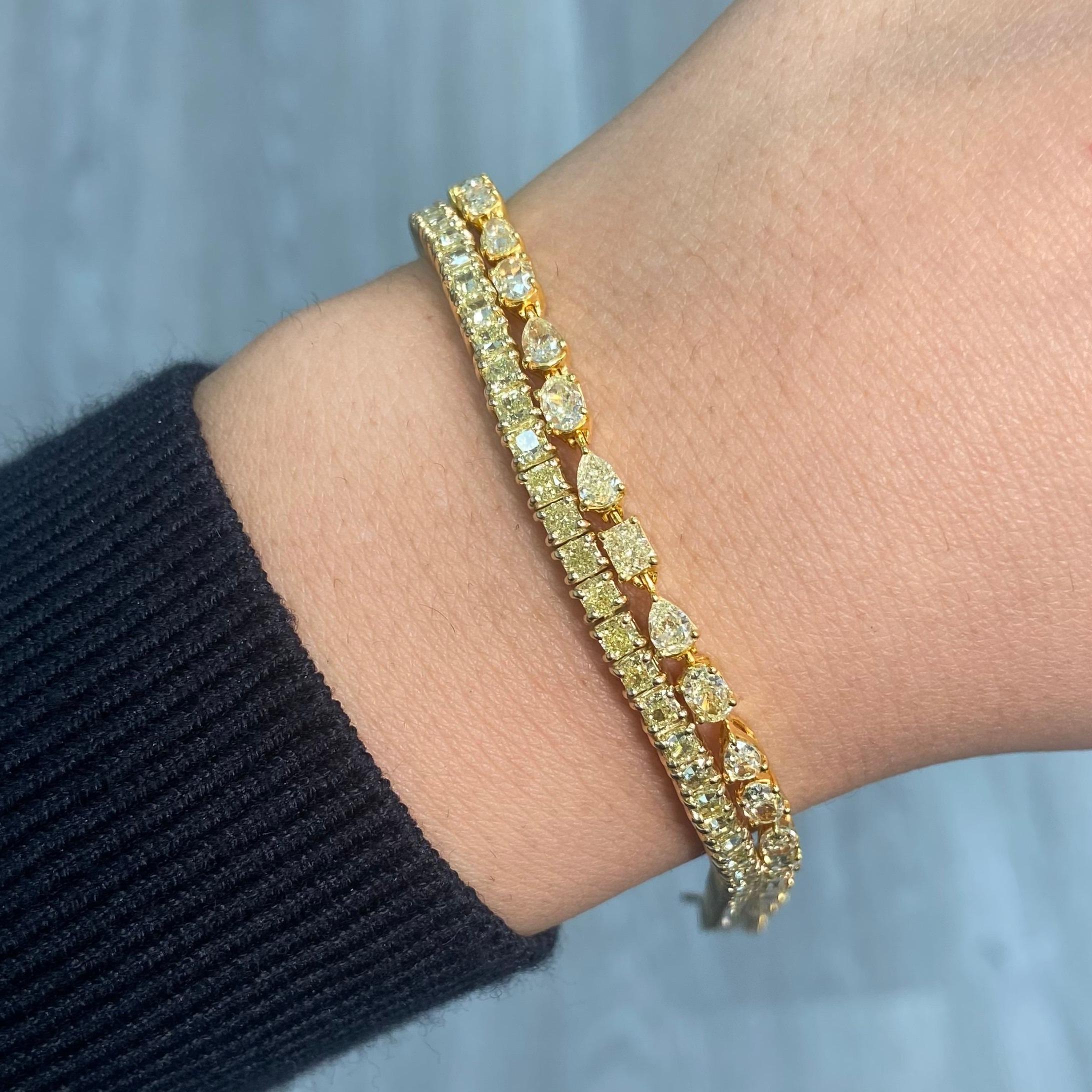 5.5ct Fancy Yellow Multi Shape Diamond Bracelet For Sale 1