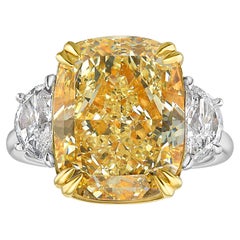 5.5ct IF Fancy Yellow Elongated Cushion Diamond Three Stone Ring