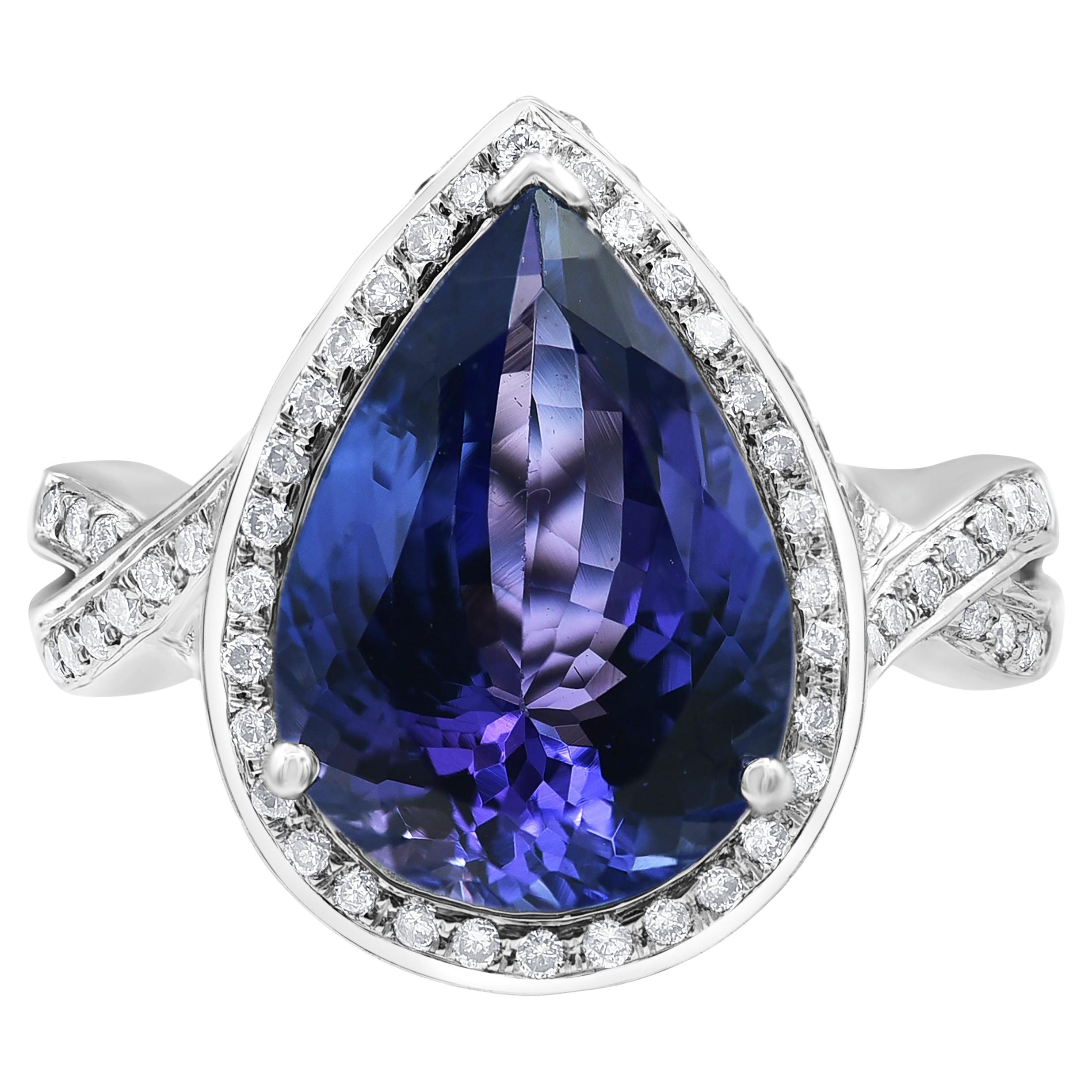 5.5Ct Natural Pear Tanzanite Ring Tanzanite Engagement Ring 14K Solid White Gold For Sale