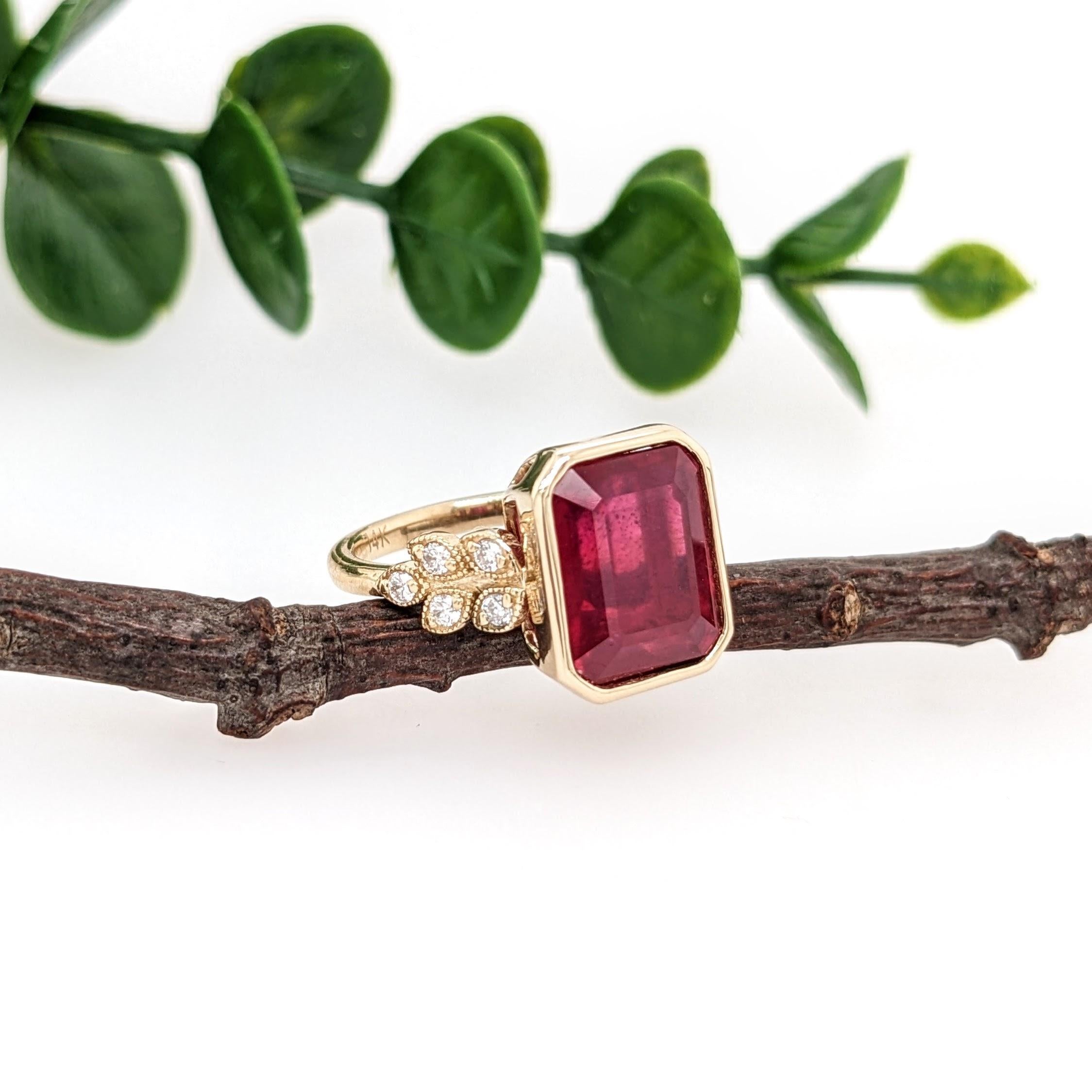 Women's 5.5ct Red Ruby Ring w Earth Mined Diamonds in Solid 14K Yellow Gold  EM 10x8mm For Sale