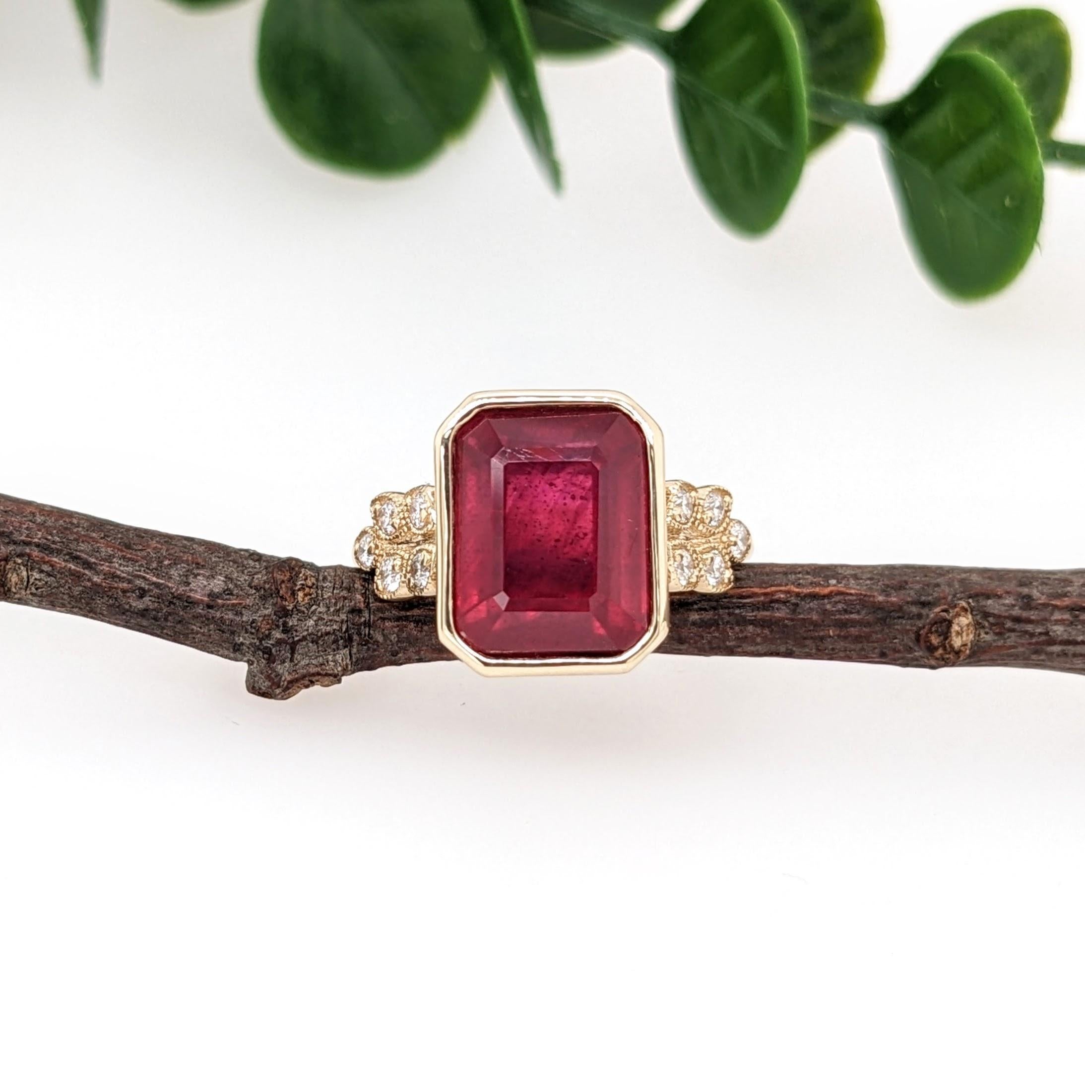 5.5ct Red Ruby Ring w Earth Mined Diamonds in Solid 14K Yellow Gold  EM 10x8mm For Sale 1