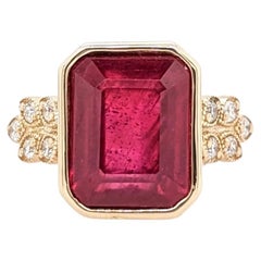 5,5ct Red Ruby Ring w Erde Mined Diamanten in massivem 14K Gelbgold  EM 10x8mm