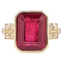 5.5ct Red Ruby Ring w Earth Mined Diamonds in Solid 14K Yellow Gold  EM 10x8mm