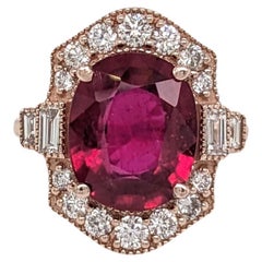 5.5ct Ruby Ring w Earth Mined Diamonds & Milgrain Detail in Solid 14K Rose Gold 