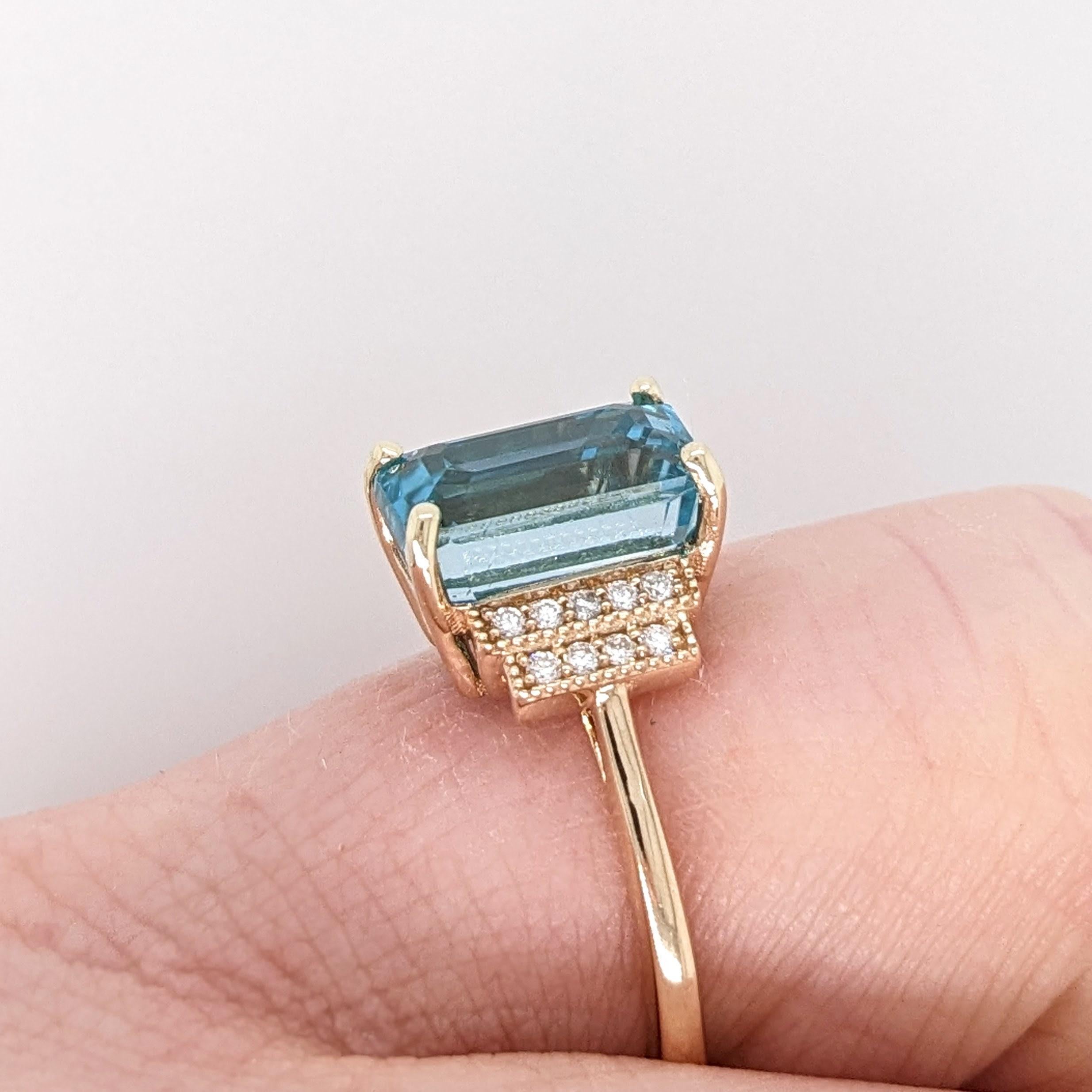 5.5ct Vibrant Blue Zircon Ring w Earth Mined Diamonds in Solid 14K Gold EM 10x6 For Sale 1