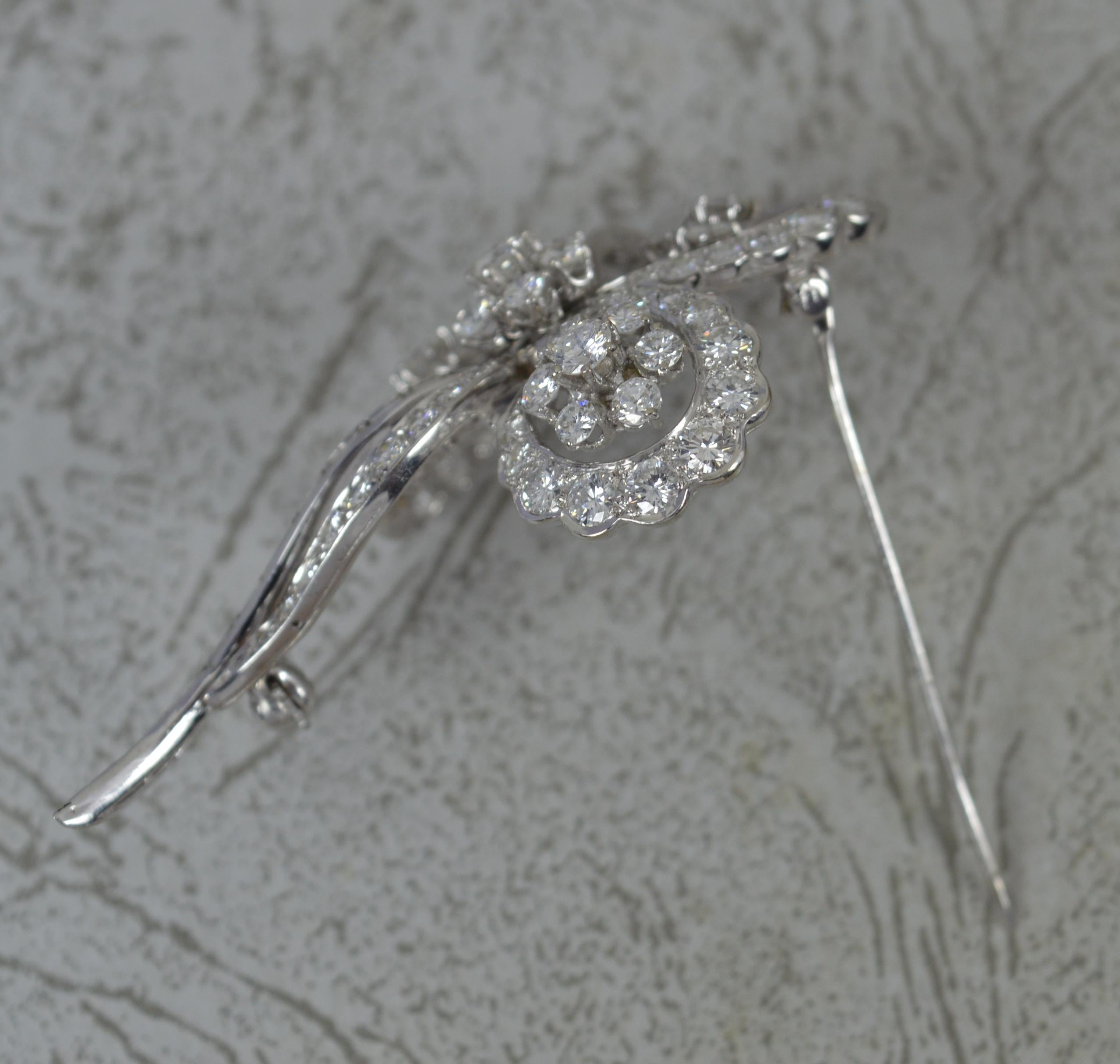 5.5ct Vs Diamond 18ct White Gold Flower Floral Spray Brooch For Sale 6
