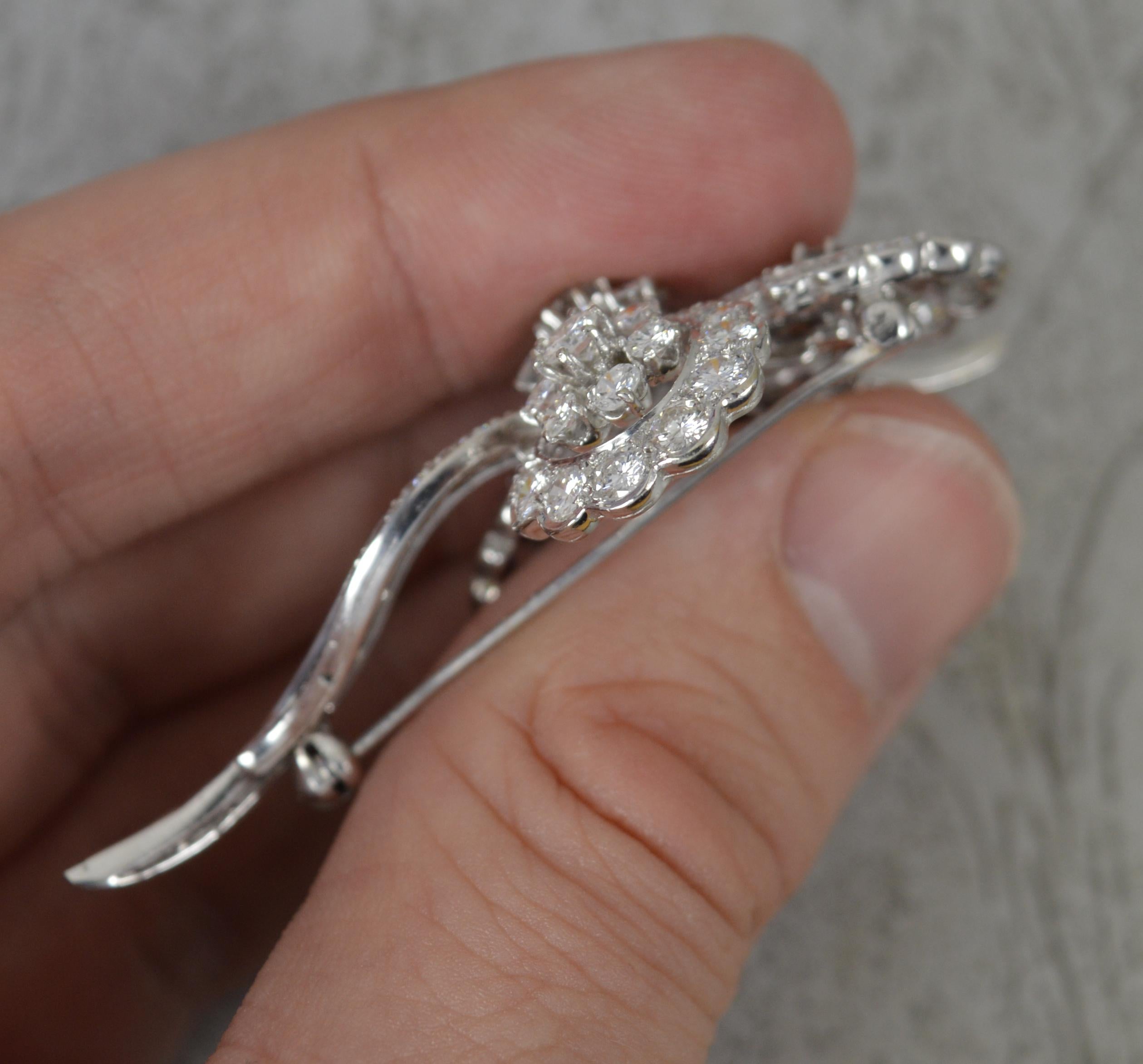 5.5ct Vs Diamond 18ct White Gold Flower Floral Spray Brooch For Sale 4