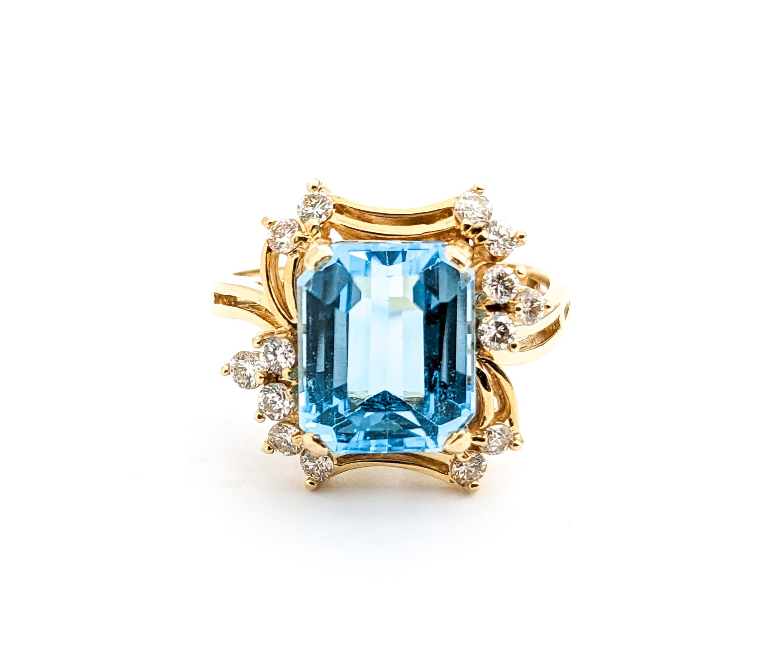 For Sale:  5.5ctBlue Topaz & Disamond Ring In Yellow Gold 12