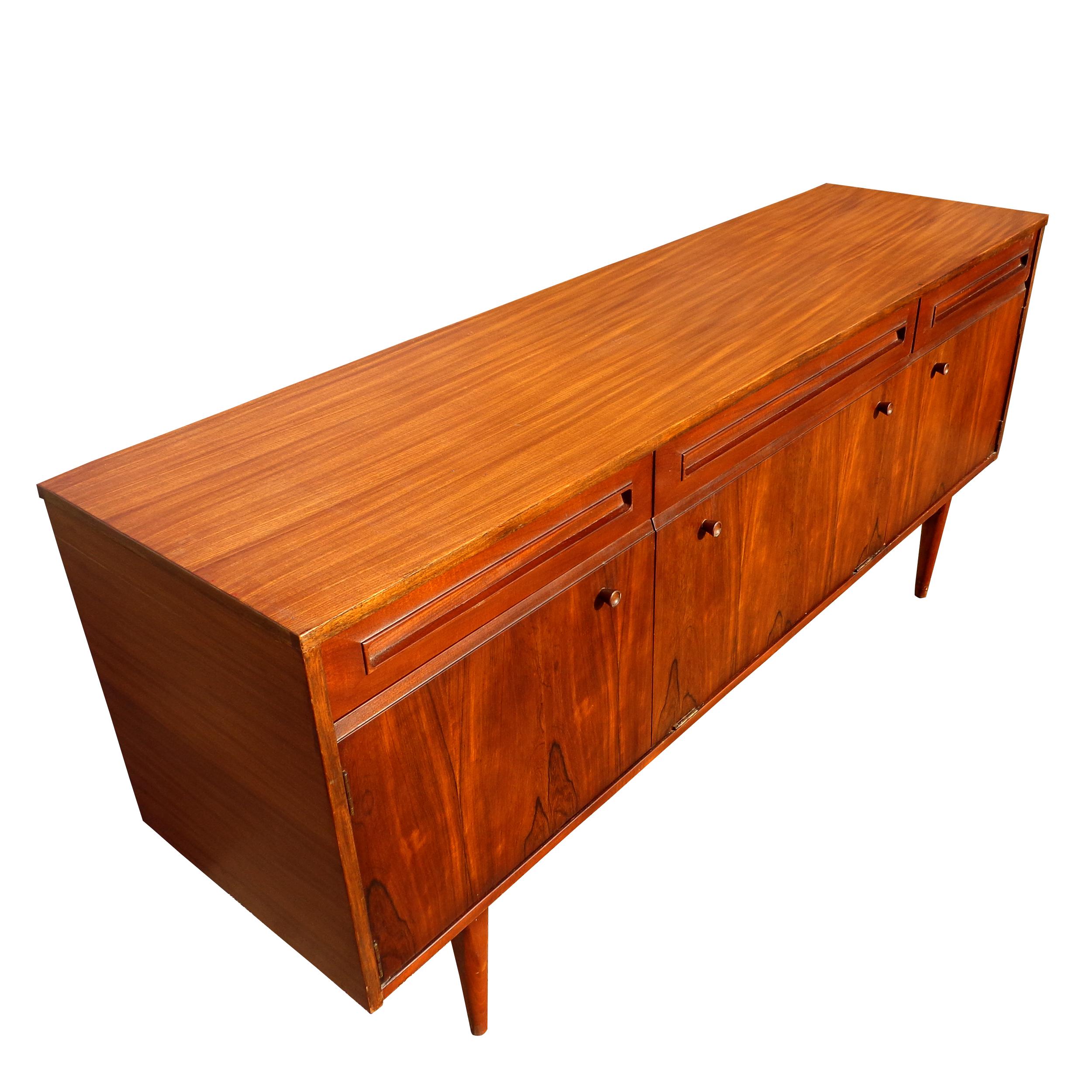 European Mid-Century Modern Teak Bow Front Credenza For Sale