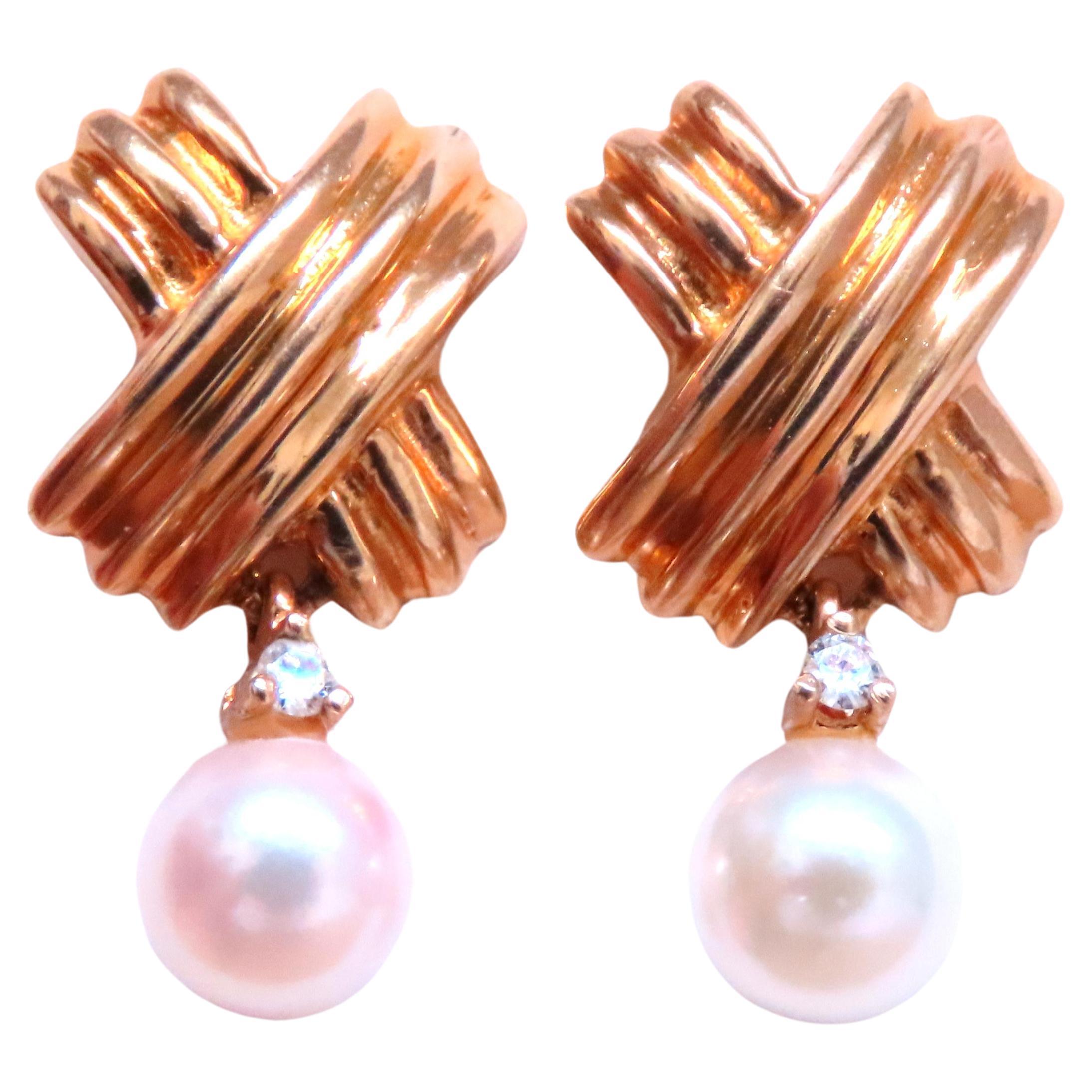 Pendientes ''x'' de perla cultivada de 5,5 mm Oro de 14 kt Retro 12599
