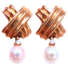 Pendientes ''x'' de perla cultivada de 5,5 mm Oro de 14 kt Retro 12599