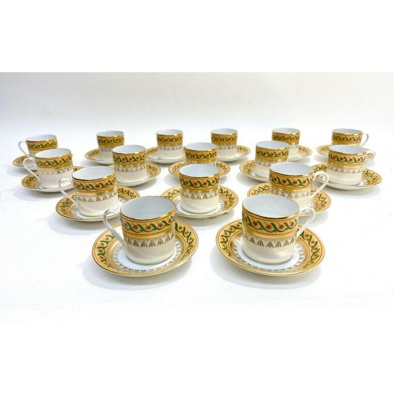 55PC Tiffany Le Tallec private stock coffee tea dessert set for 16 in directoire.

A magnificent 55 piece Tiffany & Co. Le Tallec Private Stock coffee, tea, and dessert set for 16 in Directoire. A yellow ground with hand painted flowers and leaves