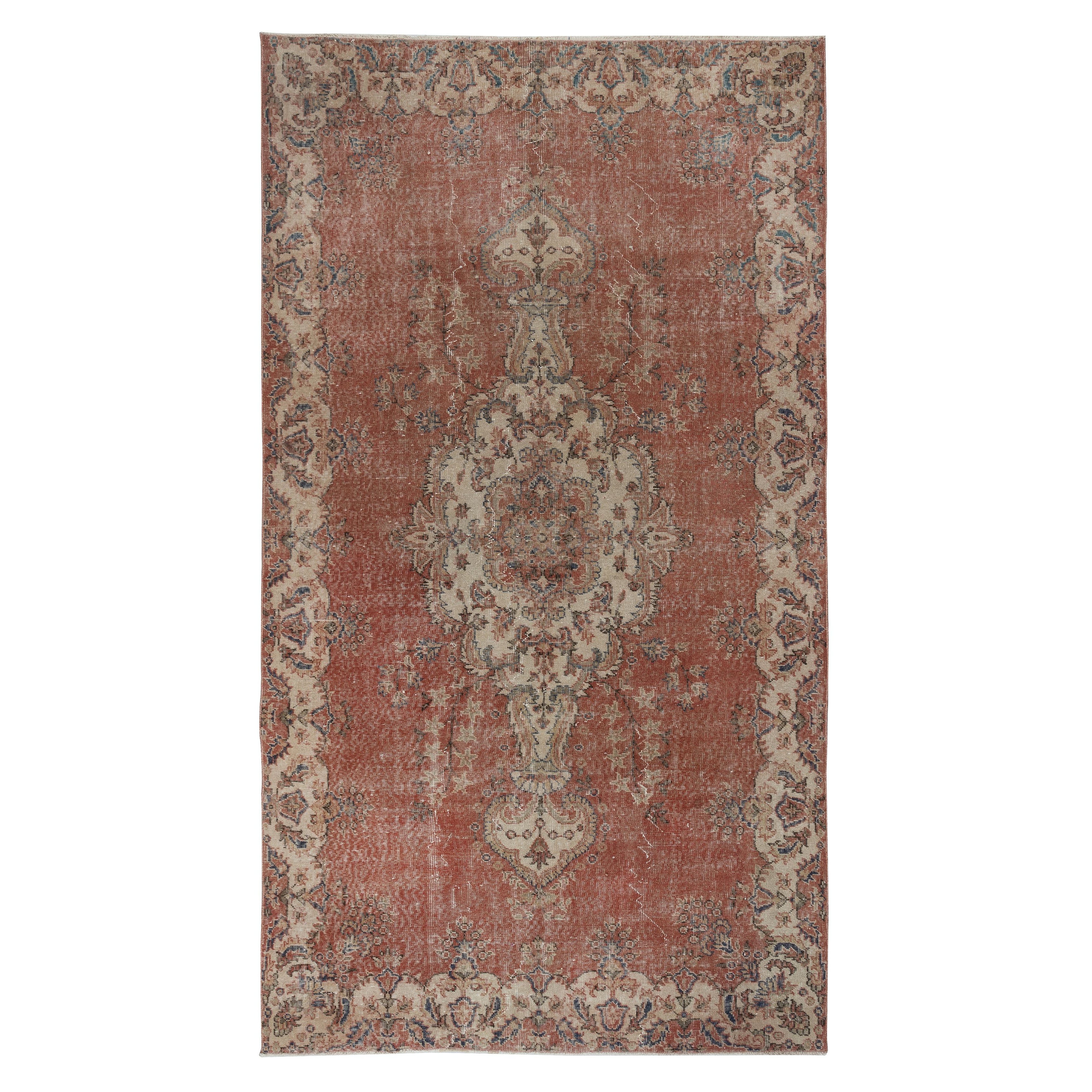 5.5x10 Ft One of a kind Vintage Handmade Turkish Area Rug, Red 1960s Carpet