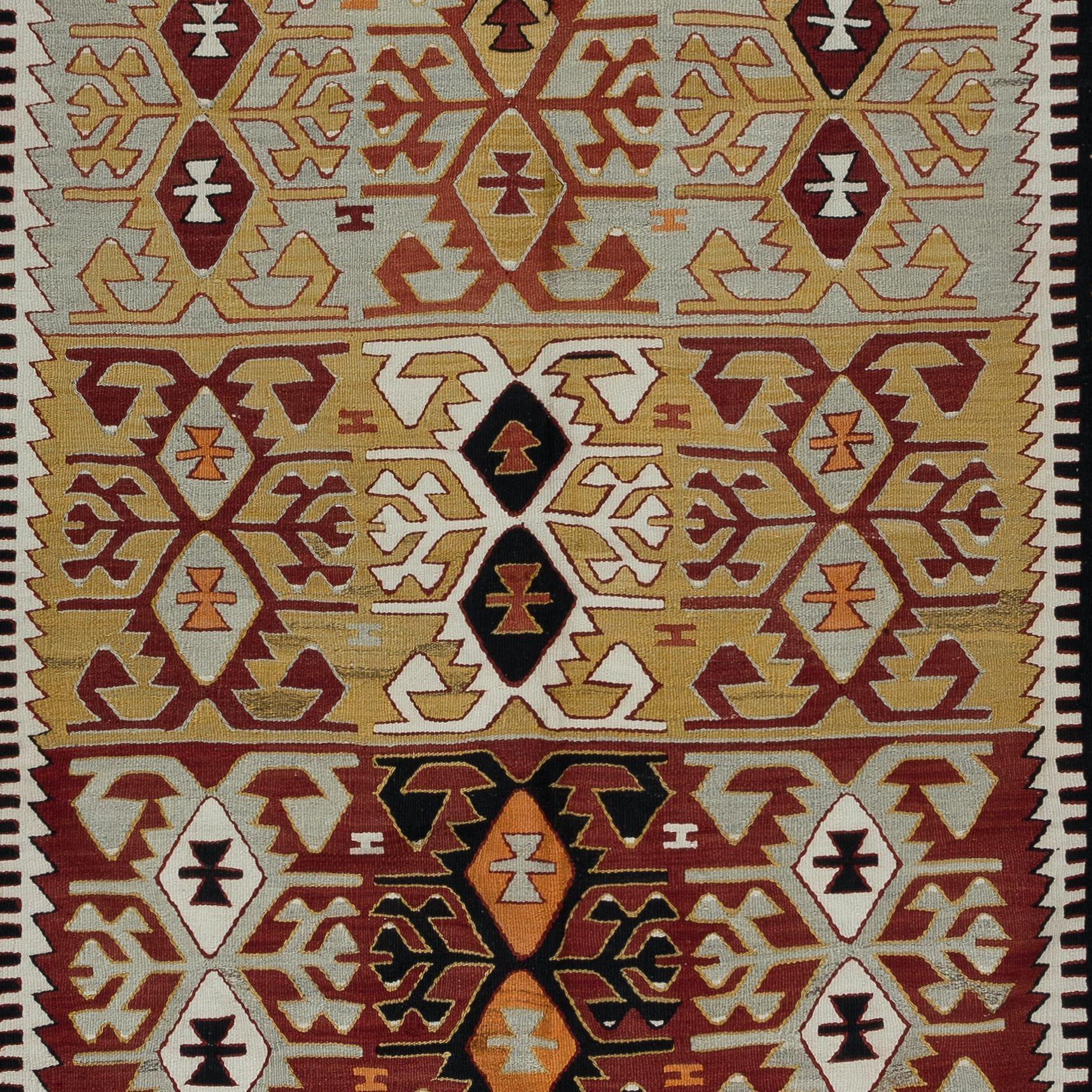 5.5x10 Ft Vintage Flachgewebe Kilim, Geometrischer Handgewebter Teppich, Bunter Teppich (Türkisch) im Angebot