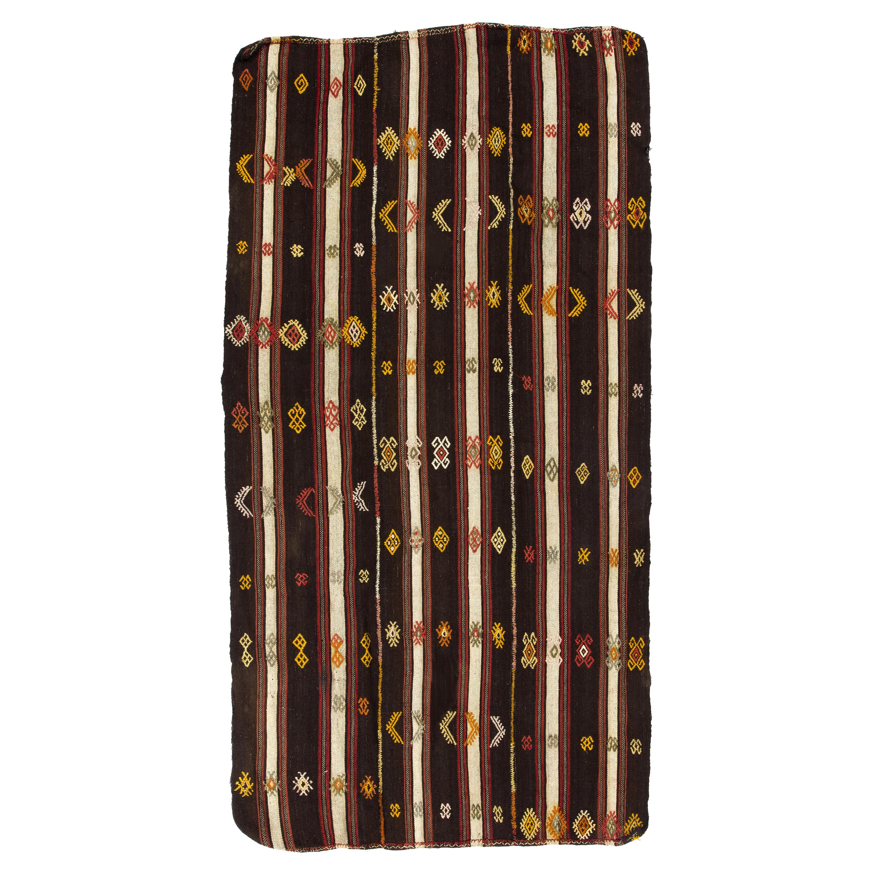 5.5x10.3 Ft Hand-Woven Vintage Banded Nomadic Anatolian Flat Woven Kilim Rug