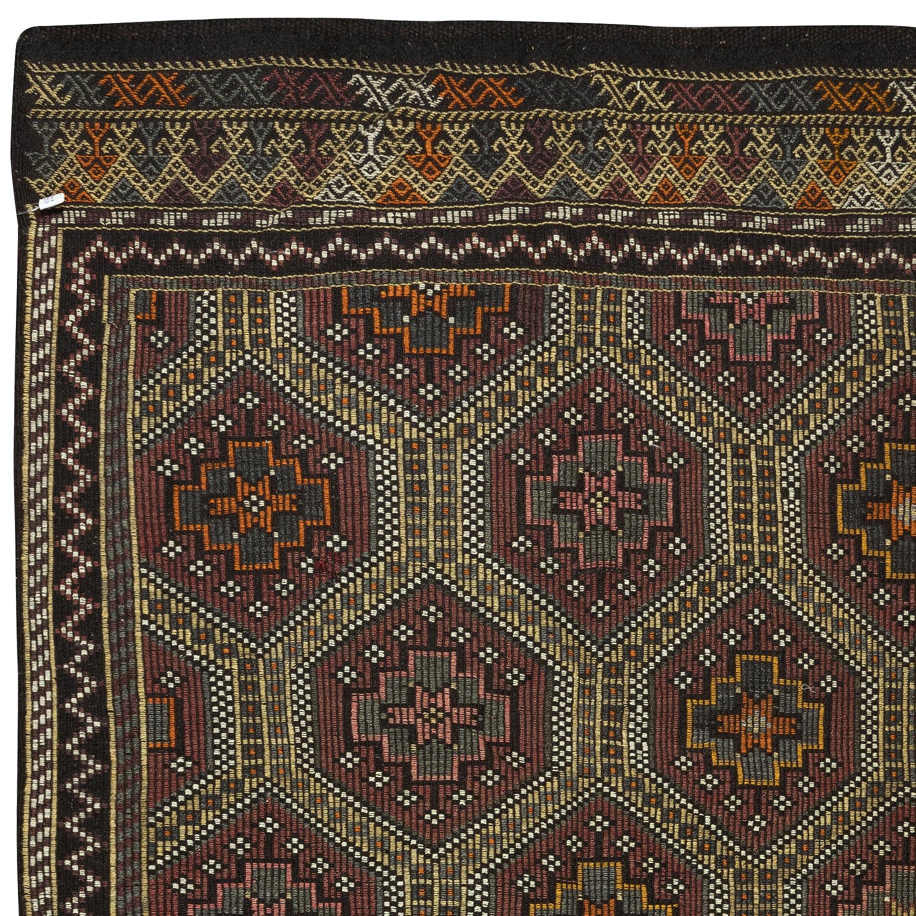 5,5x10.3 Fuß Vintage Anatolischer Jajim Kelim, handgefertigter, bestickter Teppich, 100 % Wolle (Handgewebt) im Angebot