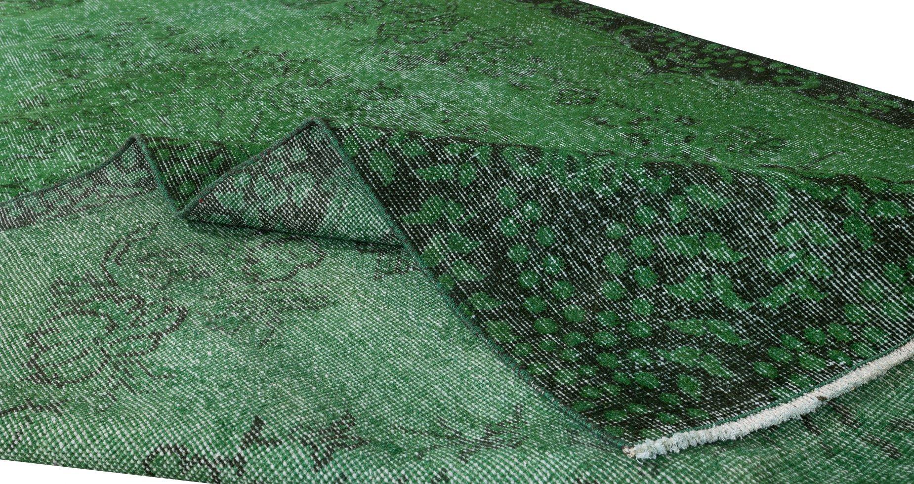 Hand-Knotted Vintage Handmade Turkish Rug, Contemporary & Modern Green Carpet