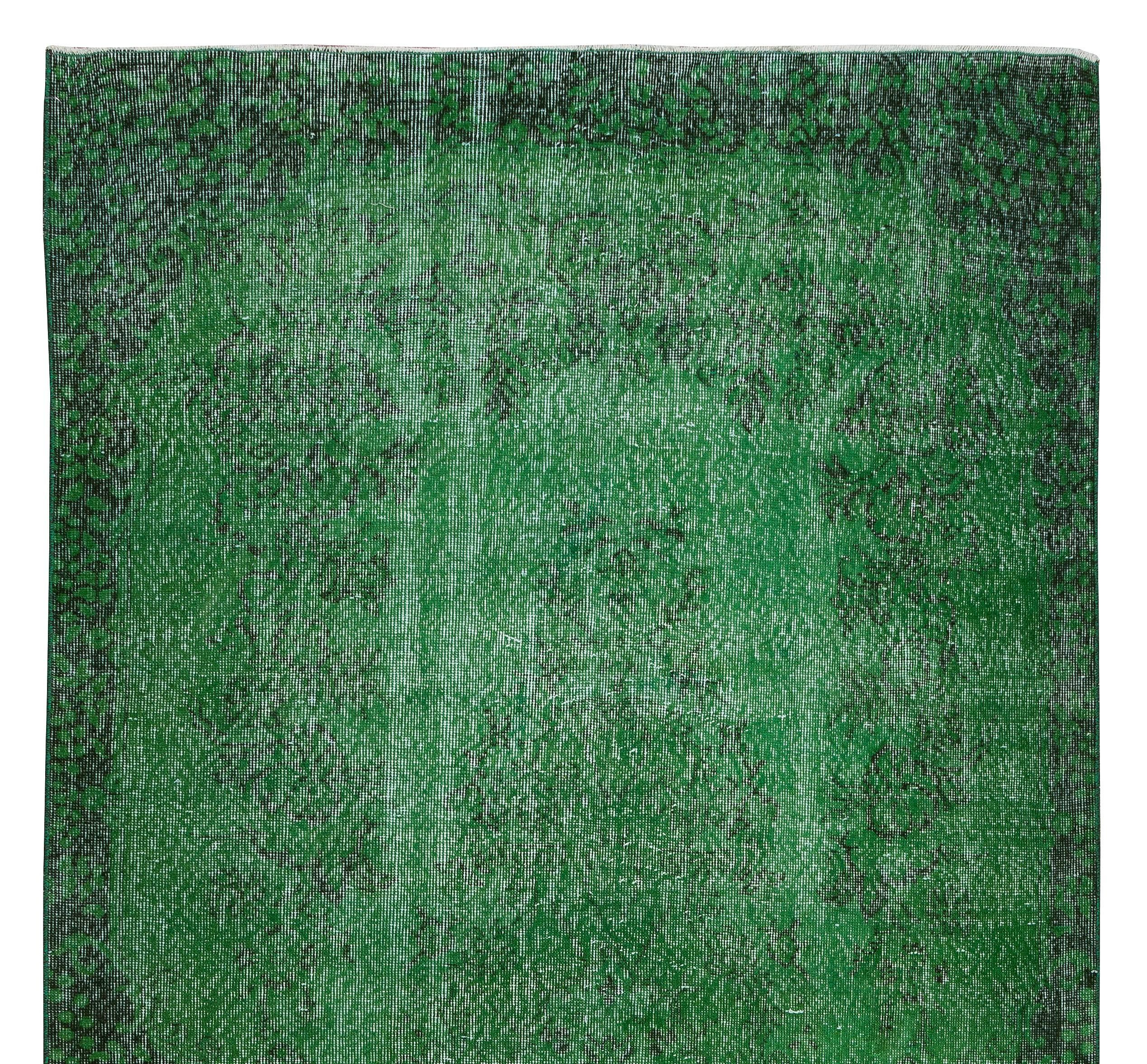 Vintage Handmade Turkish Rug, Contemporary & Modern Green Carpet In Good Condition In Philadelphia, PA