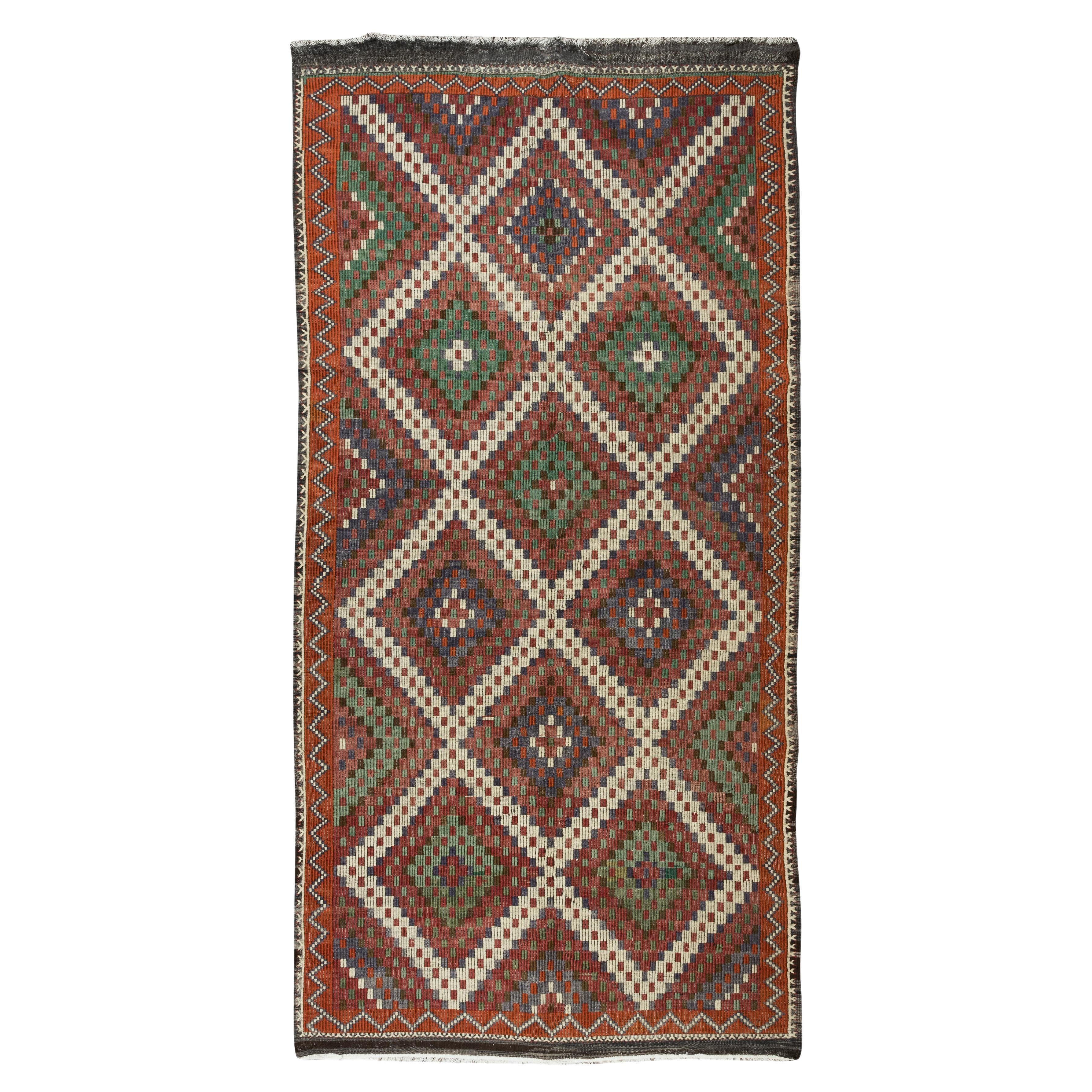 5.5x10.8 Ft Unique Vintage Anatolian Jijim Kilim, Hand-Woven Rug Made of Wool