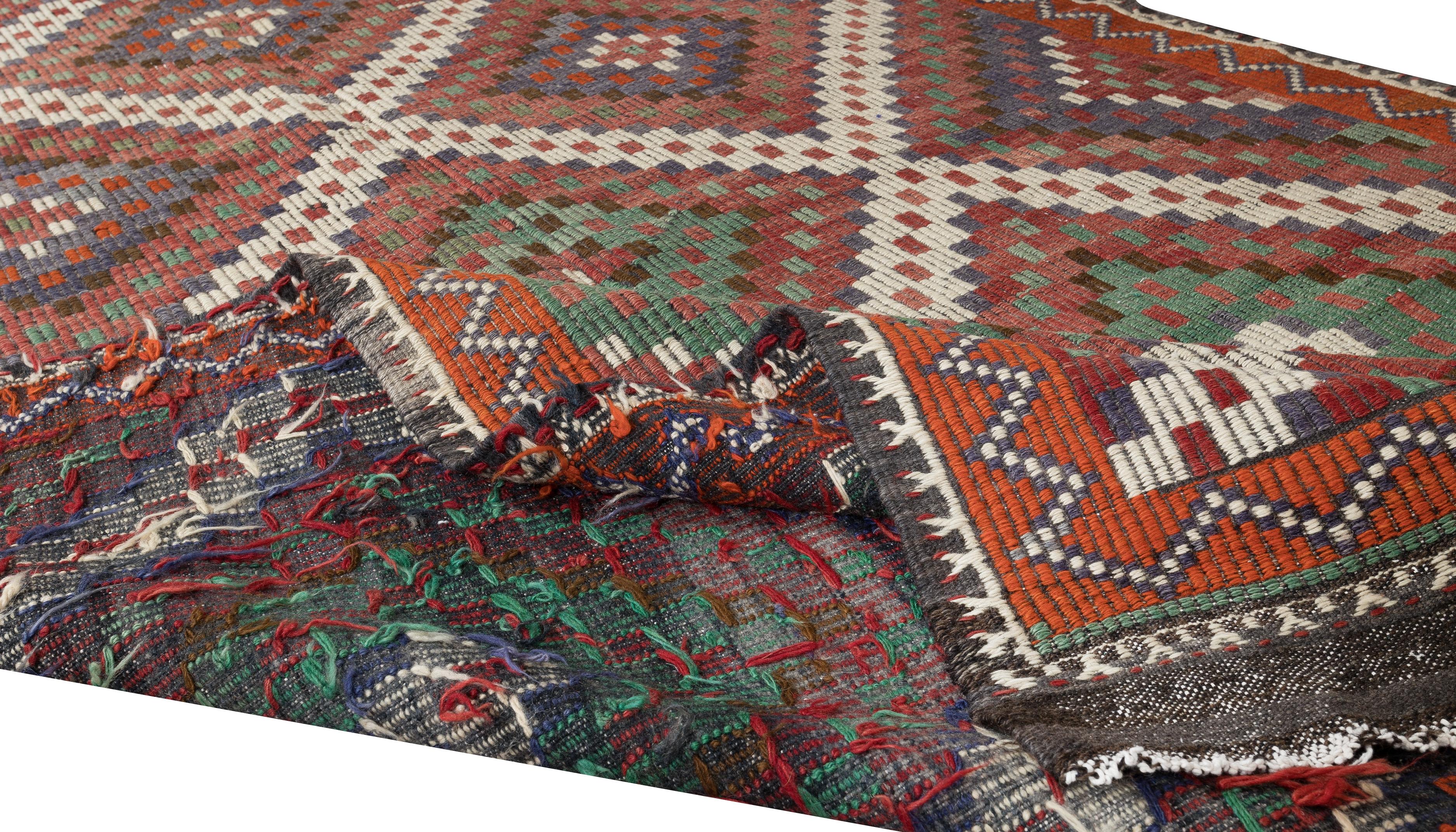 Hand-Woven 5.5x10.8 Ft Vintage Turkish Jijim Kilim, Handmade Rug, Colorful Carpet, All Wool For Sale