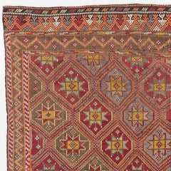5.5x11 Ft Embroidered Handmade Jajim Kilim Rug with Interlocking Stars, Diamonds