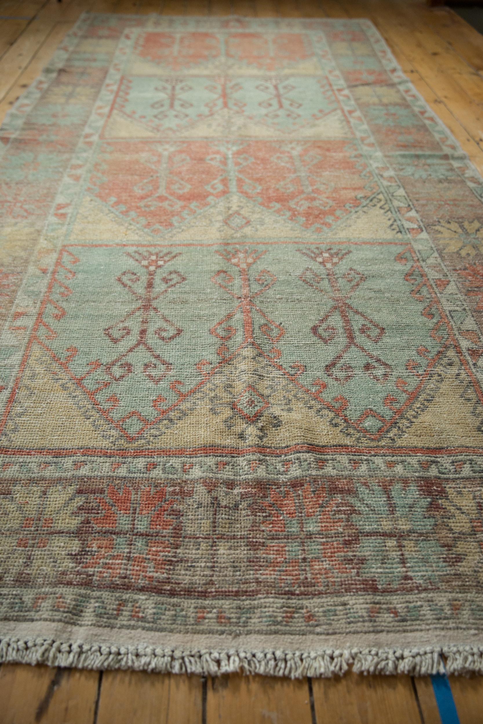 Vintage Distressed Oushak Rug Runner In Fair Condition For Sale In Katonah, NY