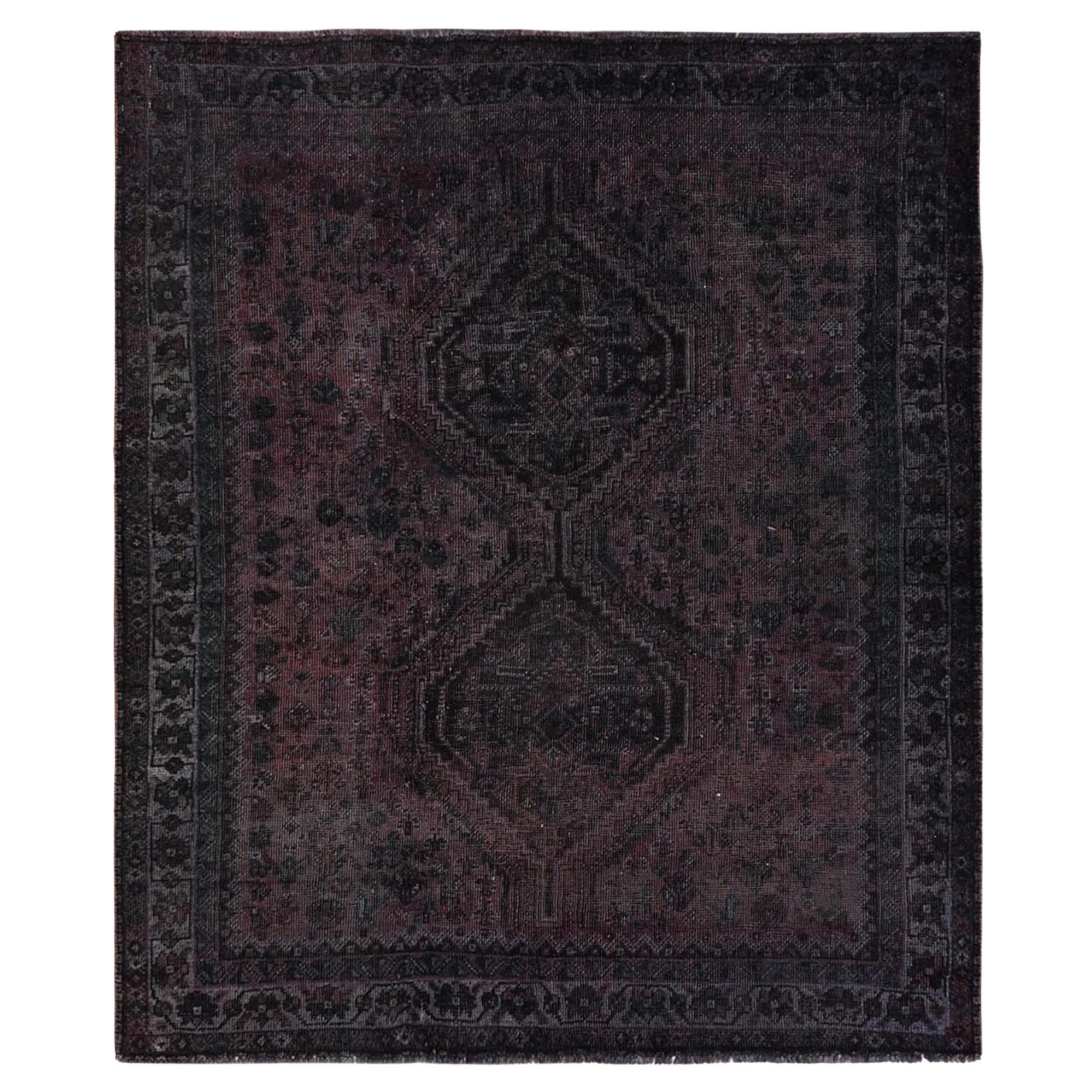 5
5"x6
5" Red Overdyed Vintage Persian Shiraz Hand Knotted All Wool Oriental Rug