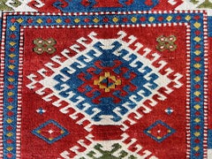 5.5x7 Ft Reproduction of an antique Caucasian Bordjalou Kazak Rug. 100% wool