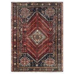 5'5"x7'5" Carmine Red Vintage Persian Shiraz Hand Knotted Soft Wool Oriental Rug