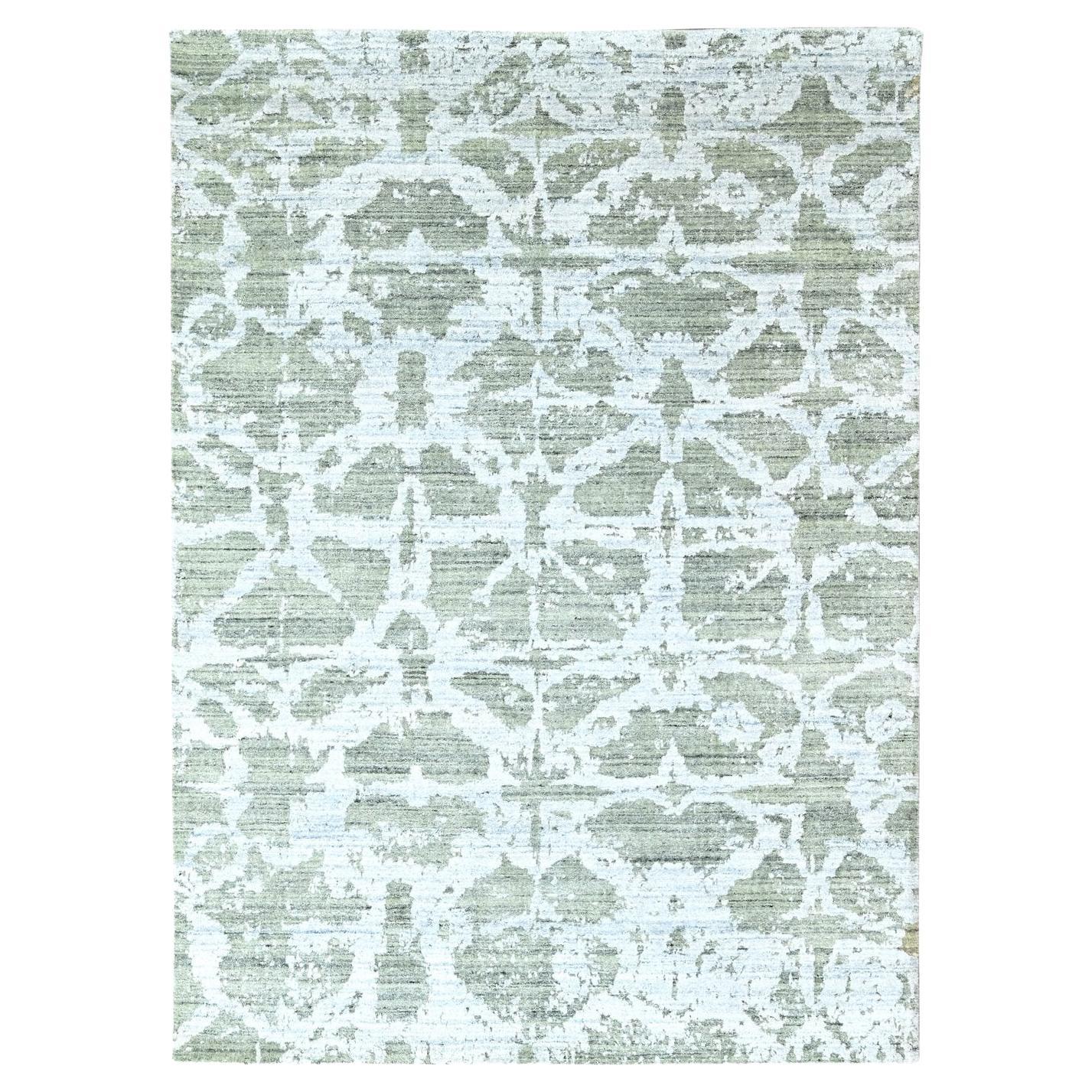 5
5 "x7
5" Tapis d
Orient en laine et soie végétale, tissé à la main, vert pistache