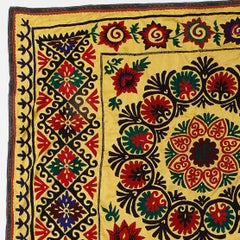5.5x7.6 Ft Needlework Bedspread in Yellow. Wall Decor Fabric. Embroidered Throw