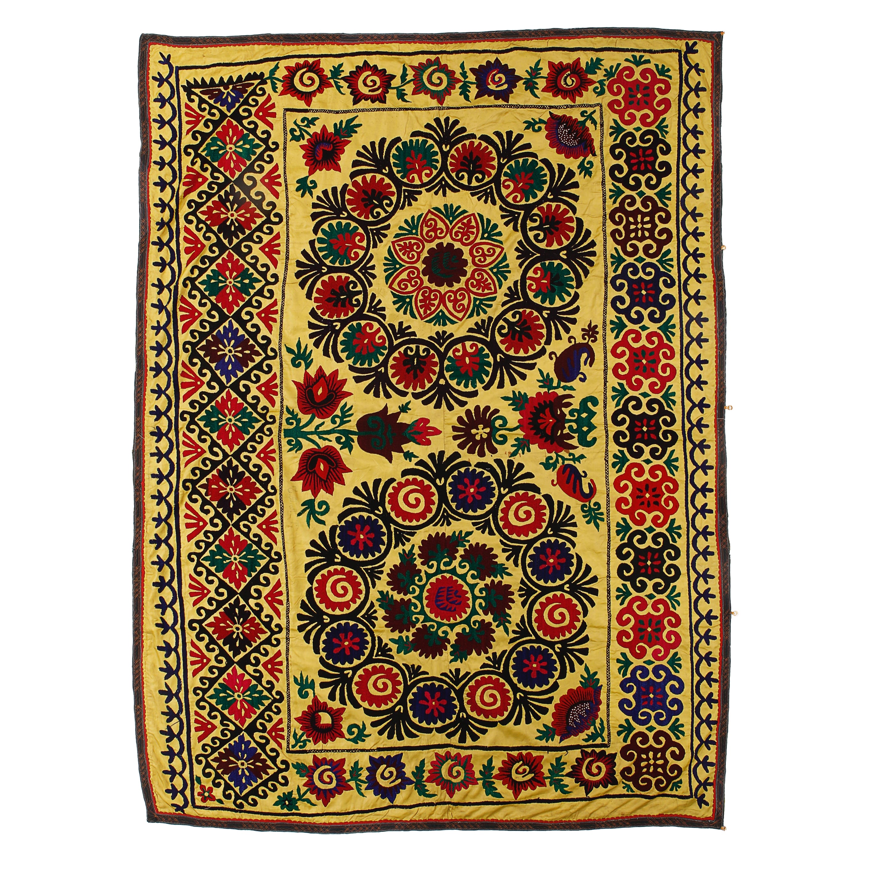 5.5x7.6 Ft Needlework Bedspread in Yellow. Tissu de décoration murale. Plaid brodé