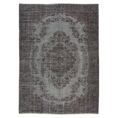 5,5x7.6 Ft Vintage-Teppich im Medaillon-Design in Grau, handgeknüpft in der Türkei