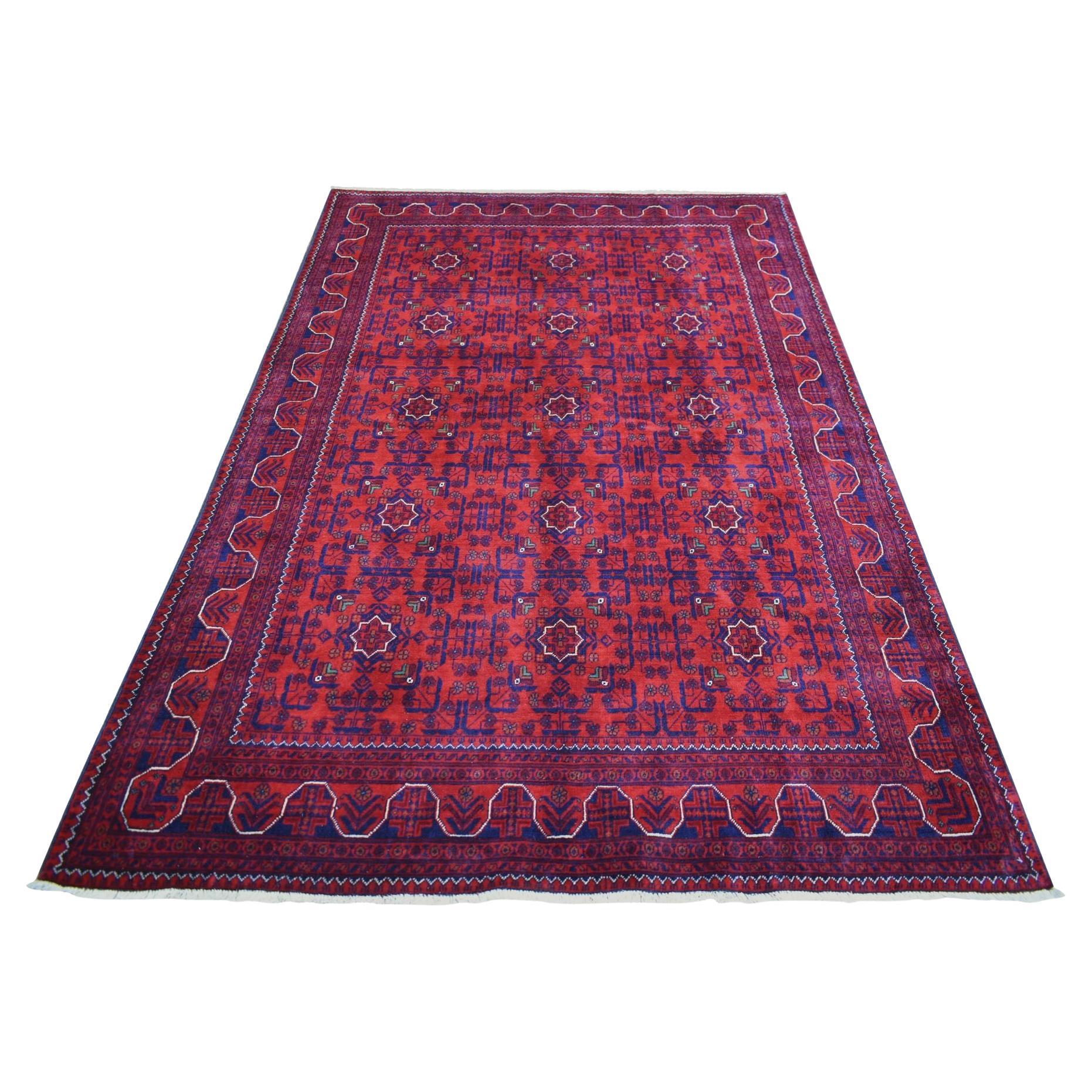 5'5"x7'8" Deep and Saturated Red, Afghan Khamyab, Soft Wool Hand Knotted Rug