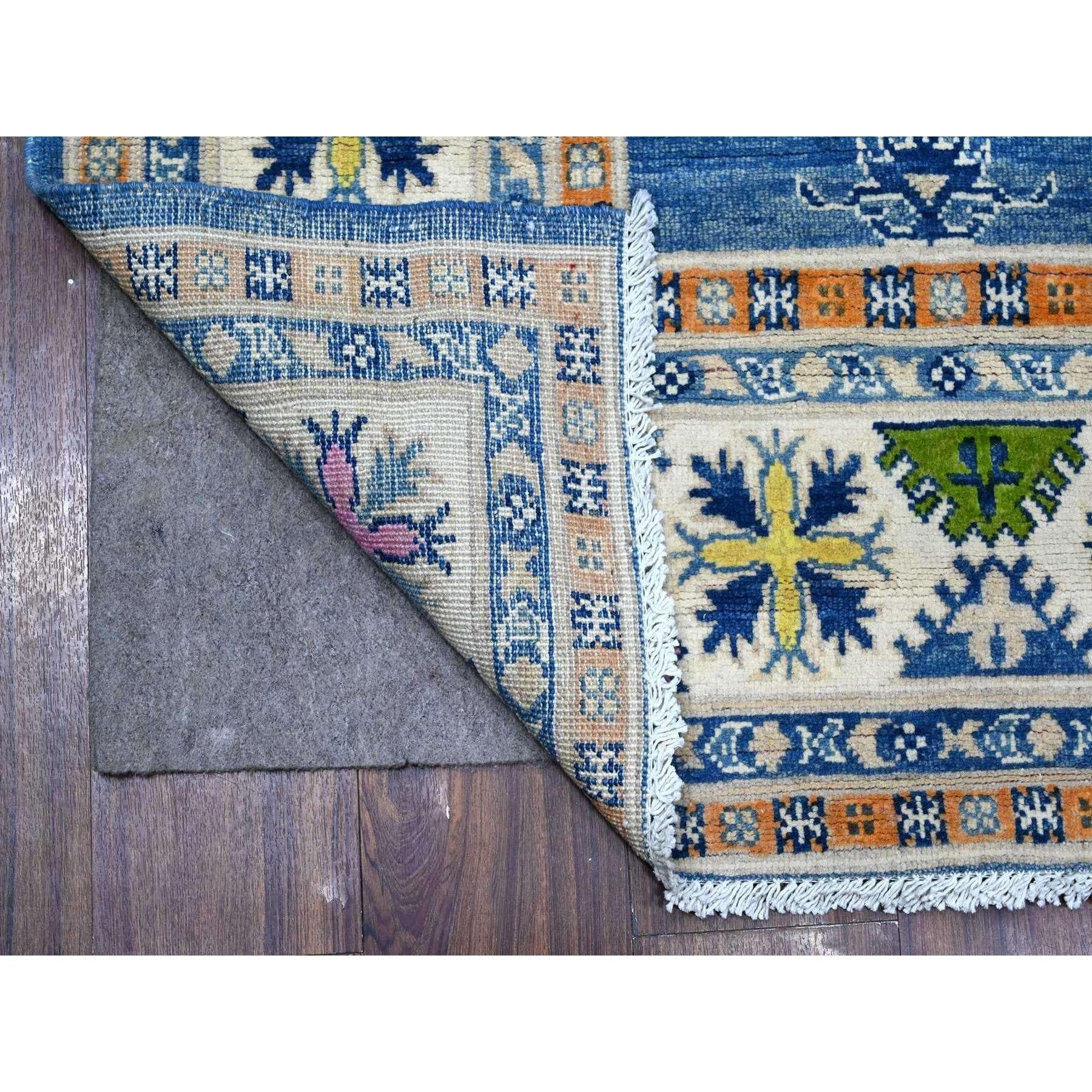 This is a truly genuine one-of-a-kind Fusion Kazak With Caucasian Design, Hand Knotted, Pure Wool, Oriental Rug. It has been Knotted for months and months in the centuries-old weaving craftsmanship techniques by expert artisans.
Primary materials: