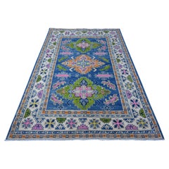 5'5"x7'9" Chelsea Blue Fusion Kazak Soft Shiny Wool Hand Knotted Oriental Rug
