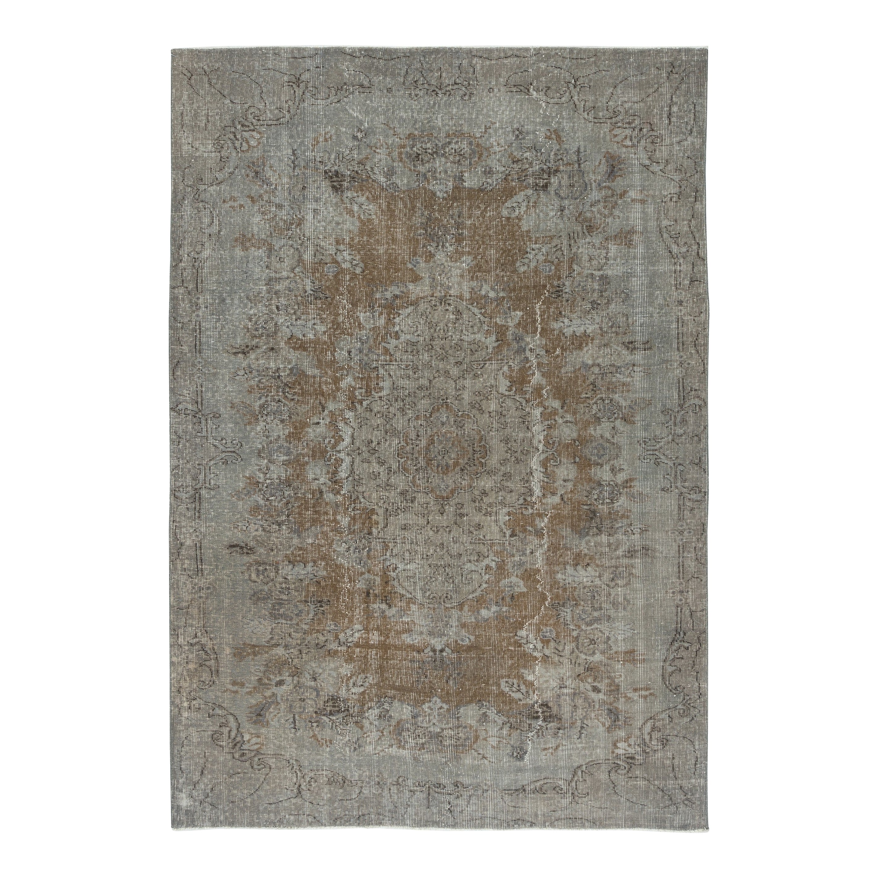 5.5x8 Ft Grauer
Brauner Handgeknüpfter Türkischer Vintage Teppich für Zeitgenössische Interieurs