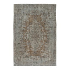 Tappeto turco vintage annodato a mano 5.5x8 Ft grigio e marrone per interni contemporanei