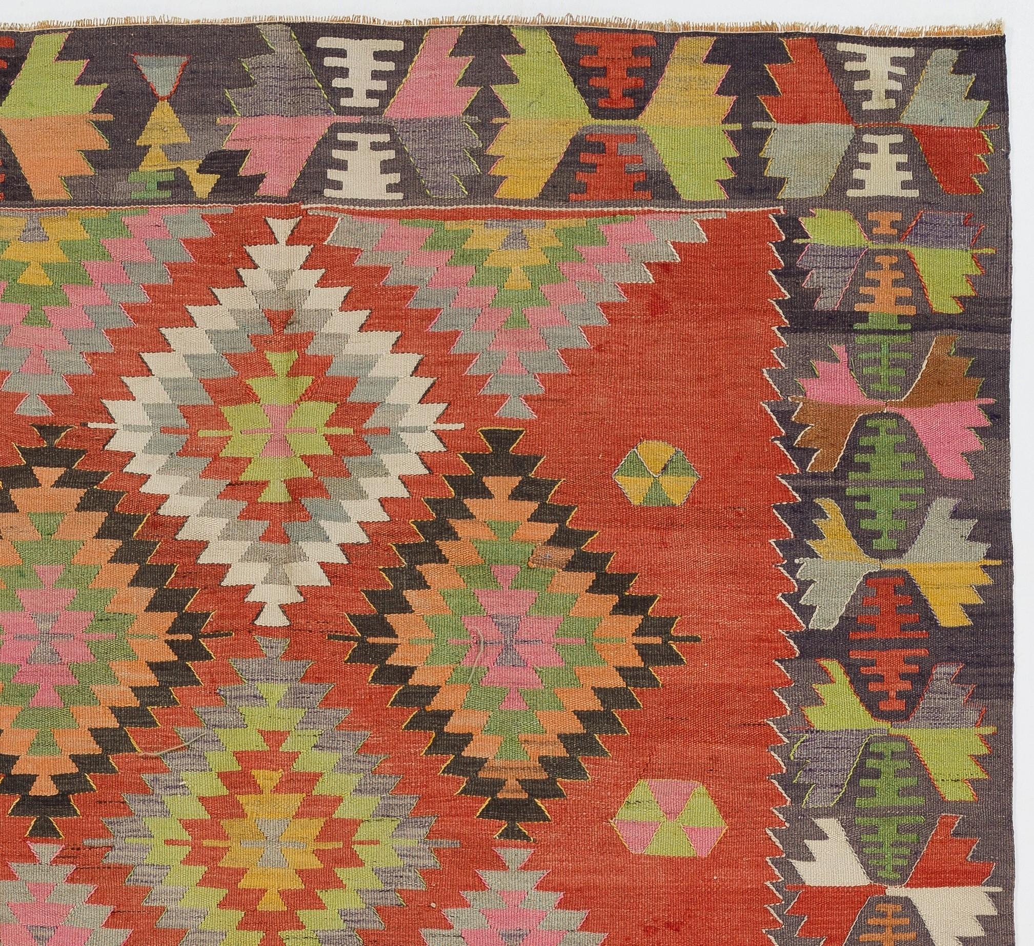Turkish 5.5x8 Ft Handwoven Vintage Anatolian Kilim, Geometric Wool Rug for Home Decor For Sale